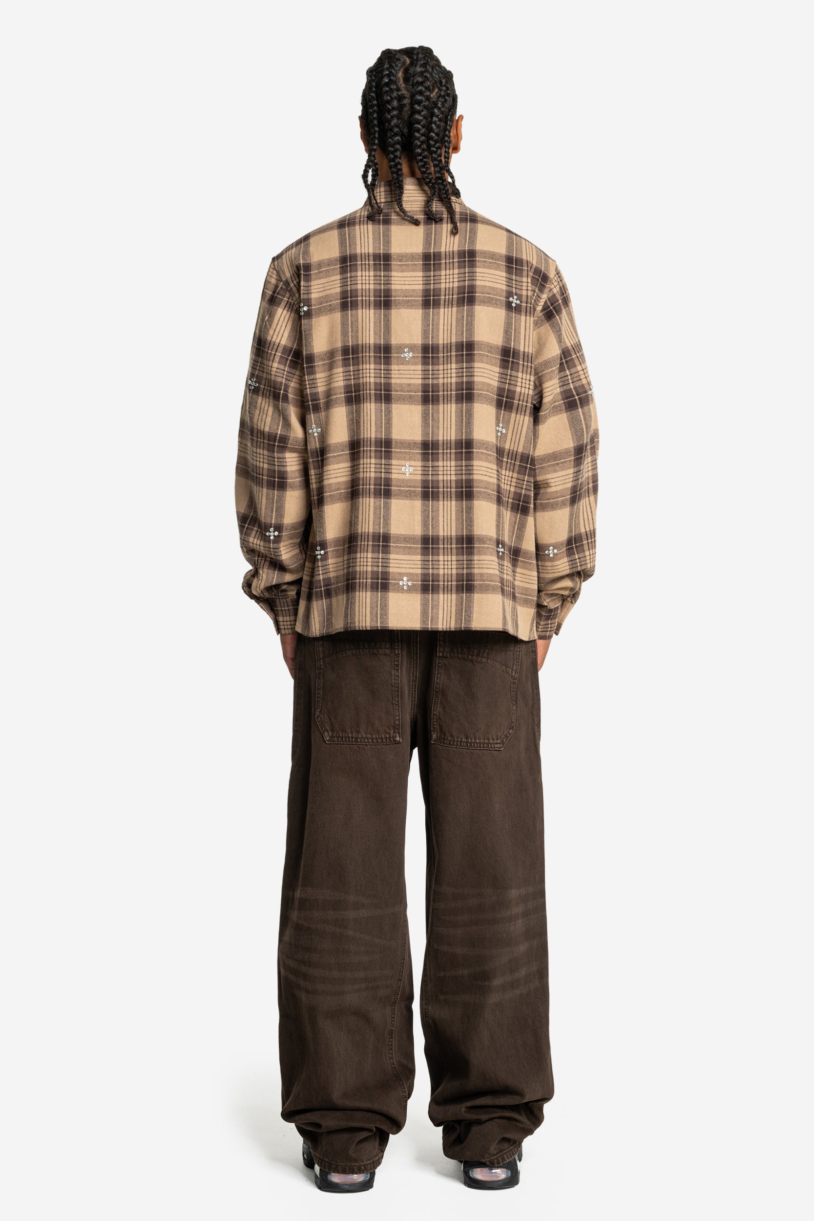 PLUS RHINESTONE FLANNEL BROWN + DISTINCTIVE BAGGY DENIM BROWN