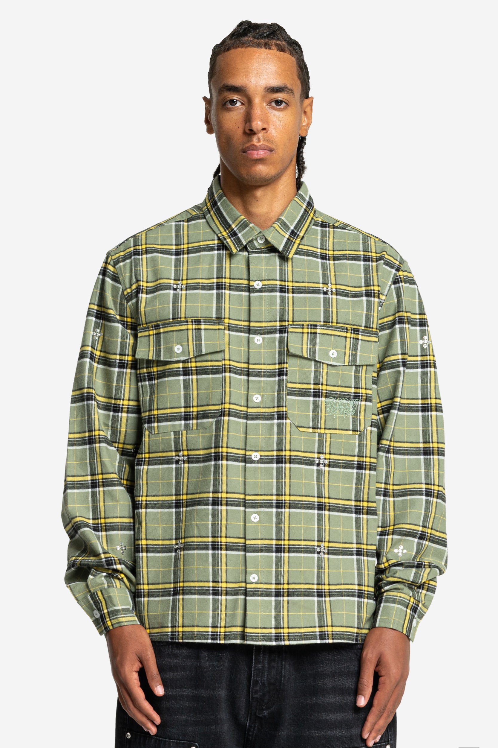 PLUS RHINESTONE FLANNEL GREEN