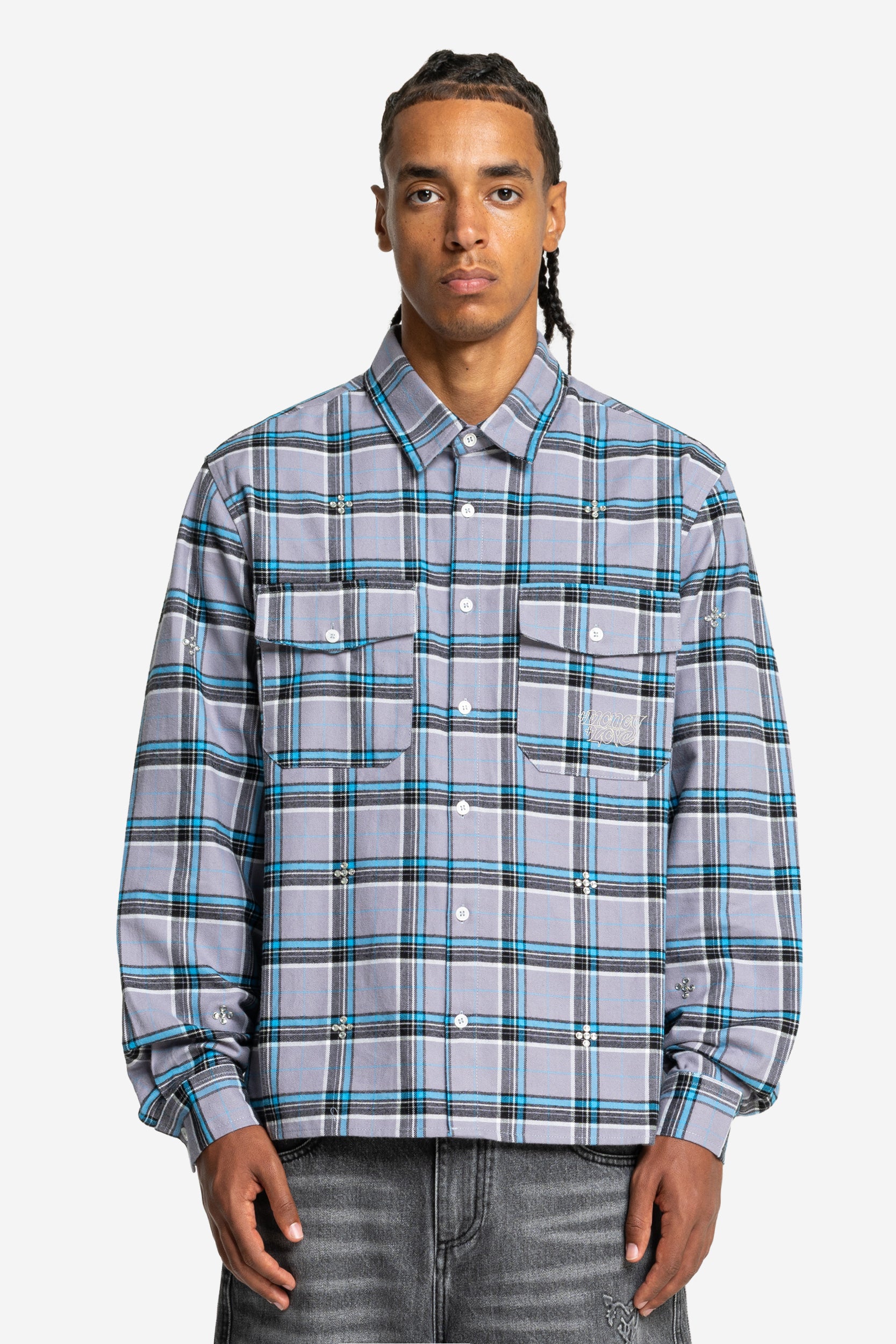 PLUS RHINESTONE FLANNEL BLUE