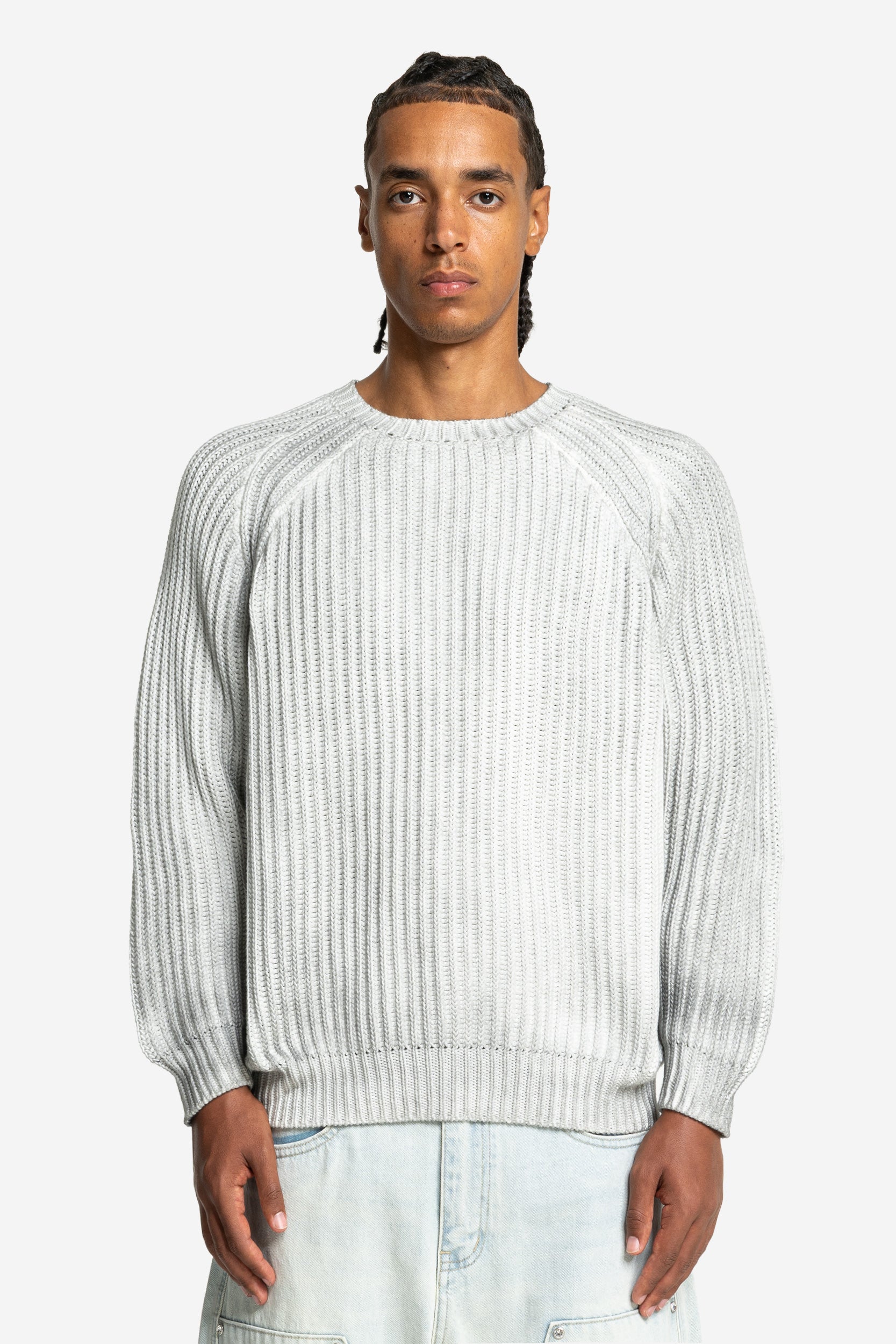 WASHED KNIT SWEATER LIGHT GREY