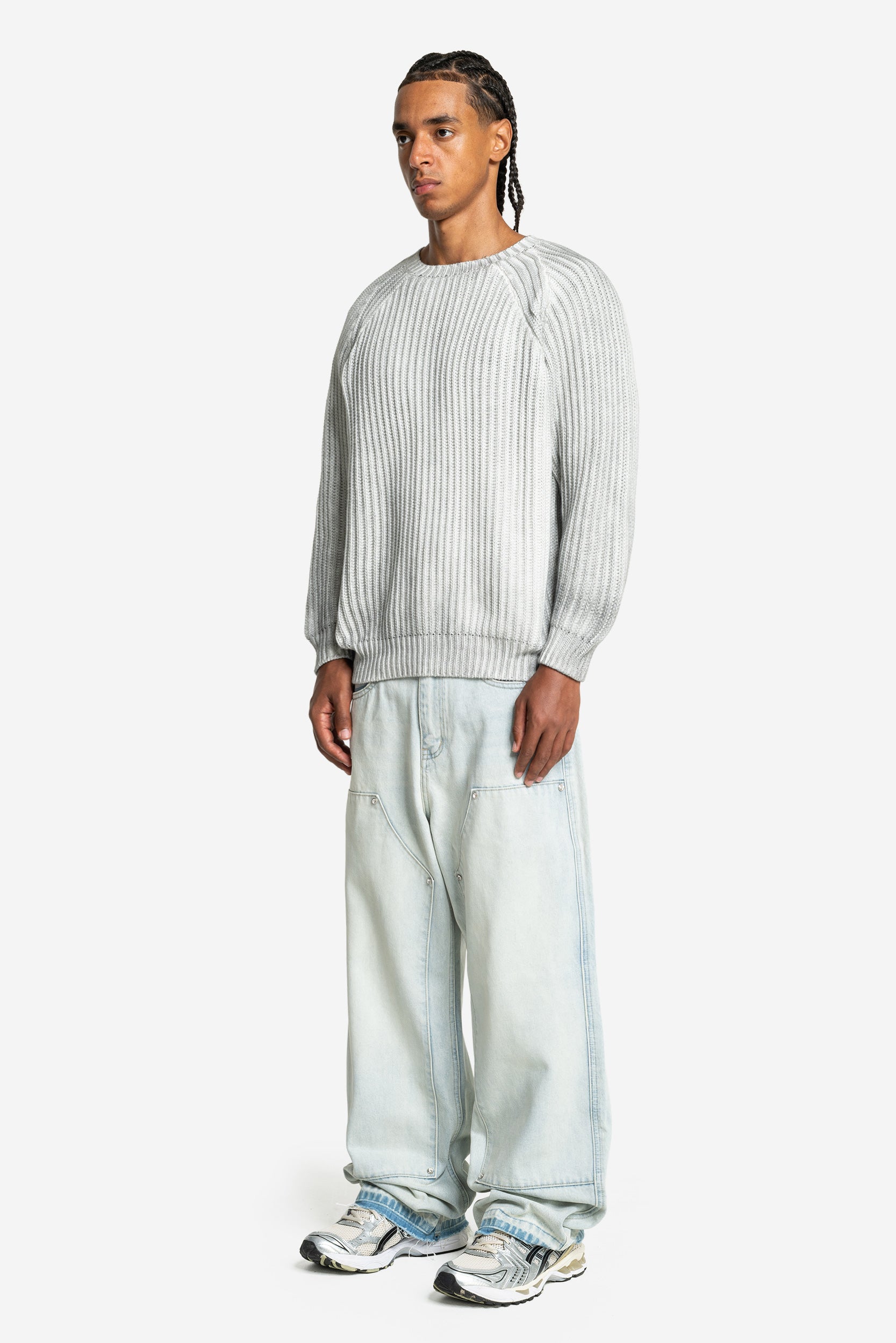 WASHED KNIT SWEATER LIGHT GREY