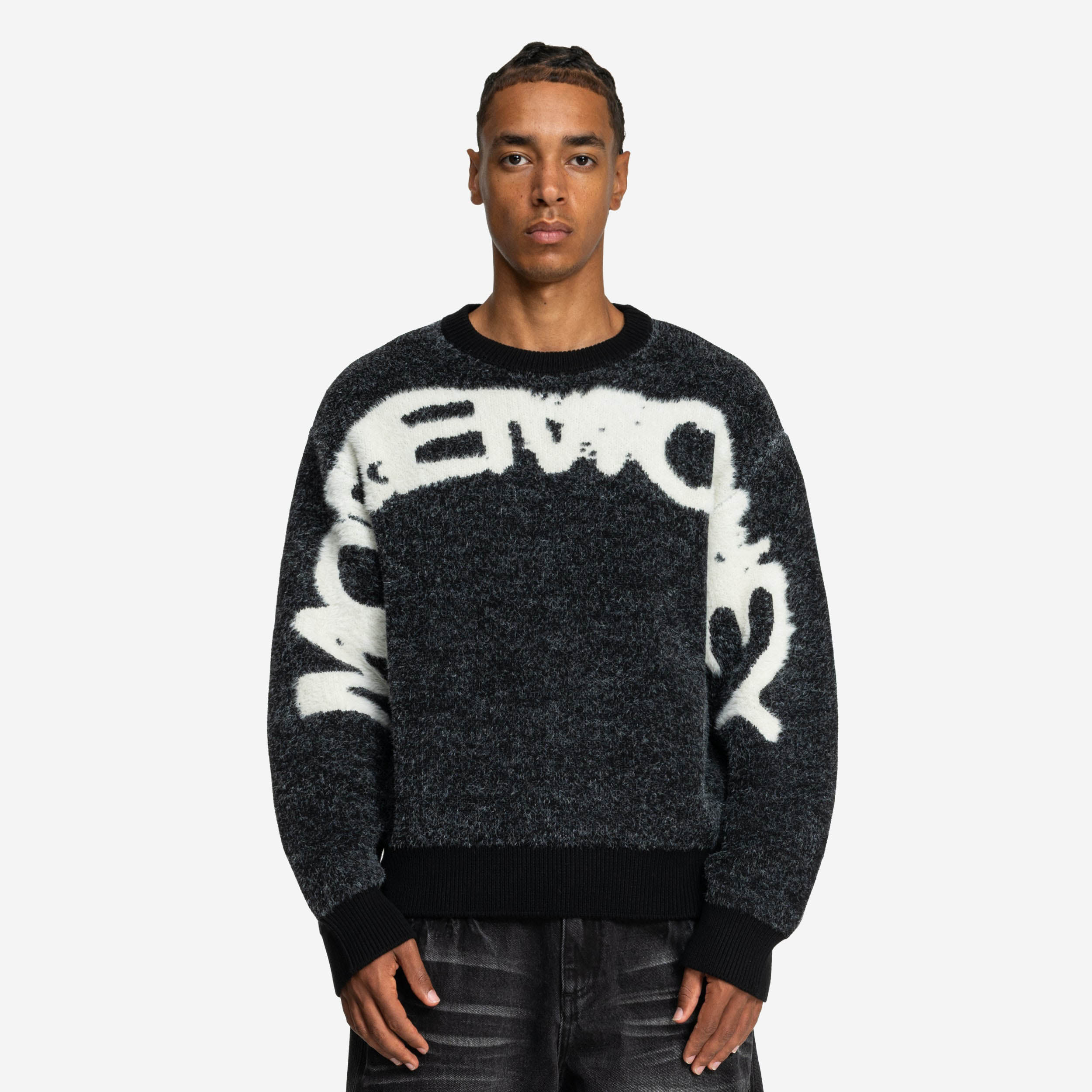 FURRY KNIT SWEATER BLACK