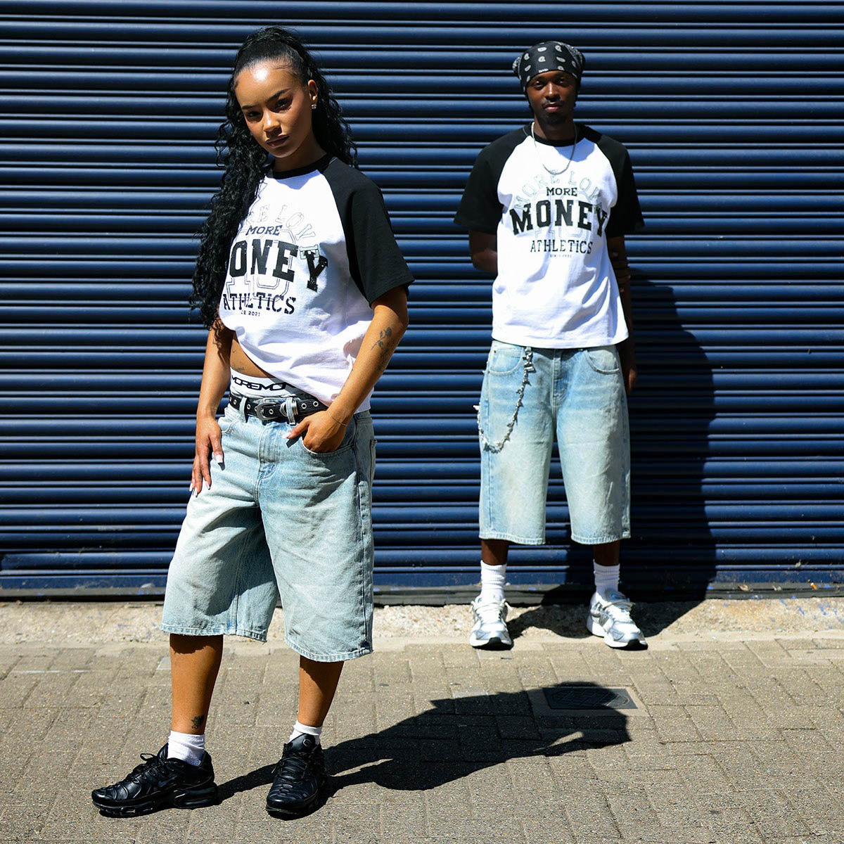 SLIM FIT TEE WHITE (2-PACK) + BASE JORTS VINTAGE BLUE
