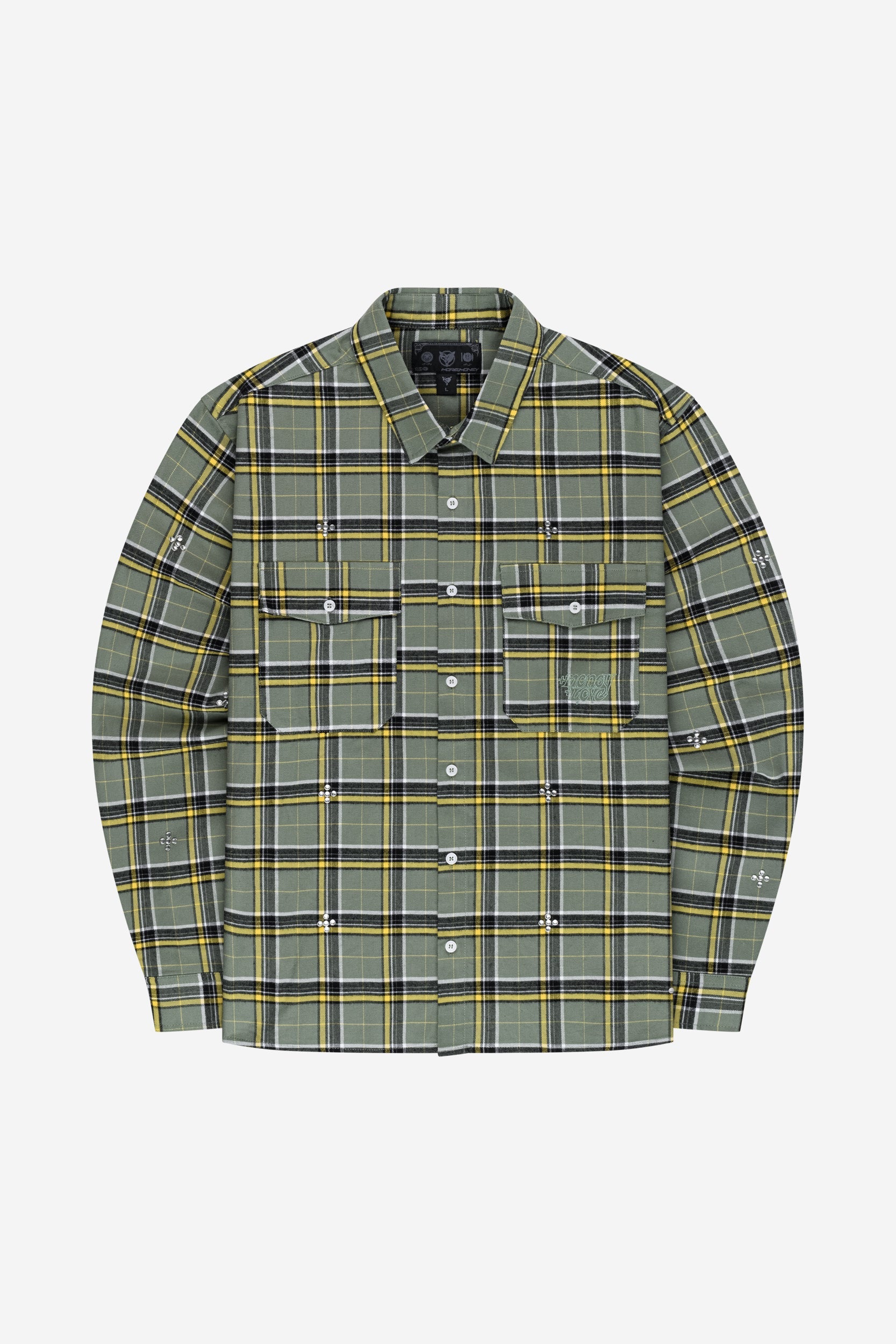 PLUS RHINESTONE FLANELL GREEN + RHINESTONE CARPENTER DENIM BLACK