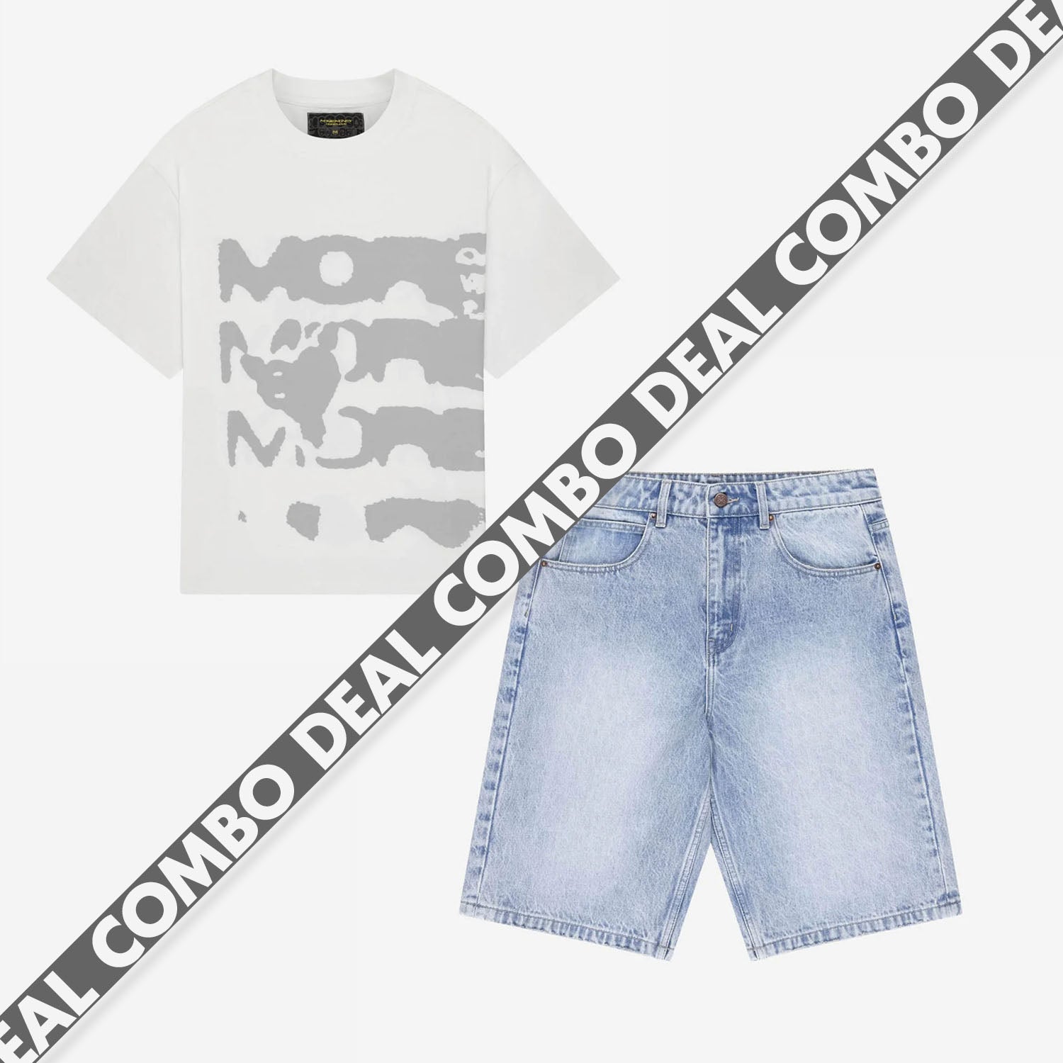 RADIANT CASH TEE WHITE + DIVISION JORTS LIGHT BLUE
