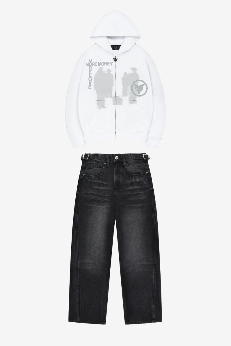 LOST BOND ZIP WHITE + DISTINCTIVE DENIM BLACK