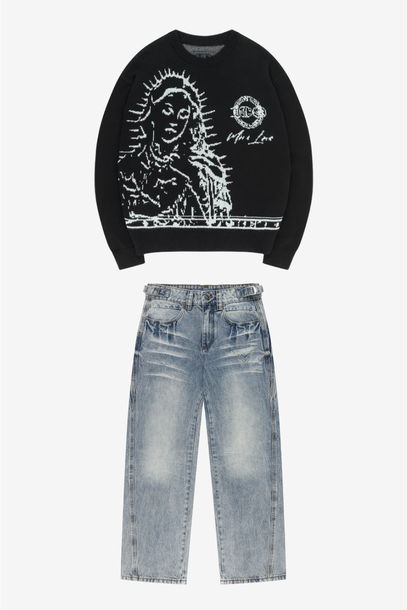 MORE BLESSINGS KNIT BLACK + DISTINCTIVE DENIM