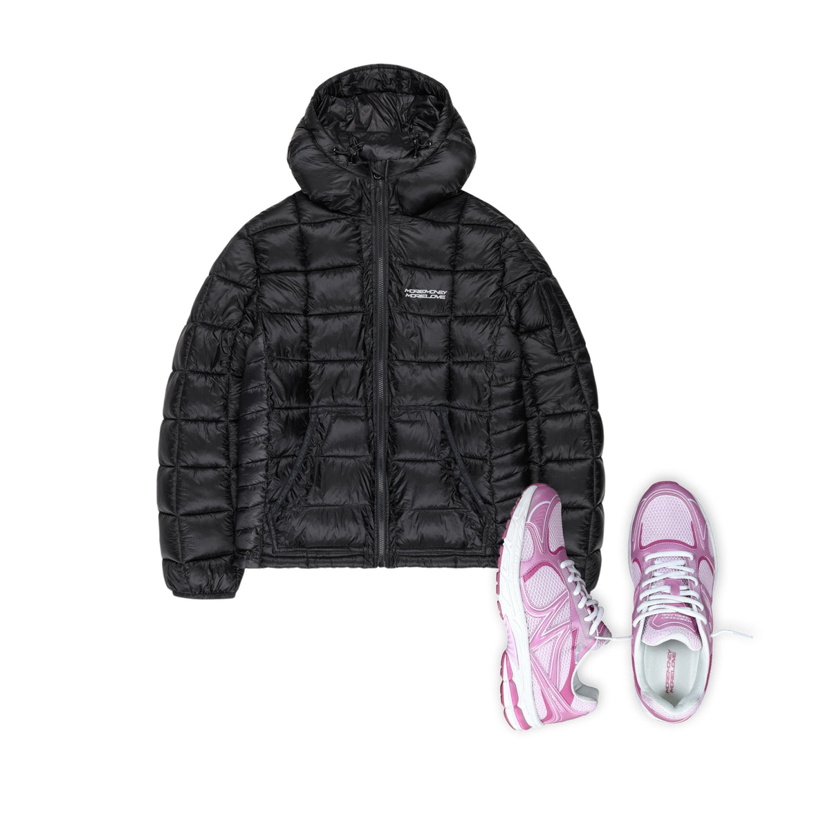 MORE MONEY SLIM PUFFER BLACK + MOTION RUNNER WILD ROSE