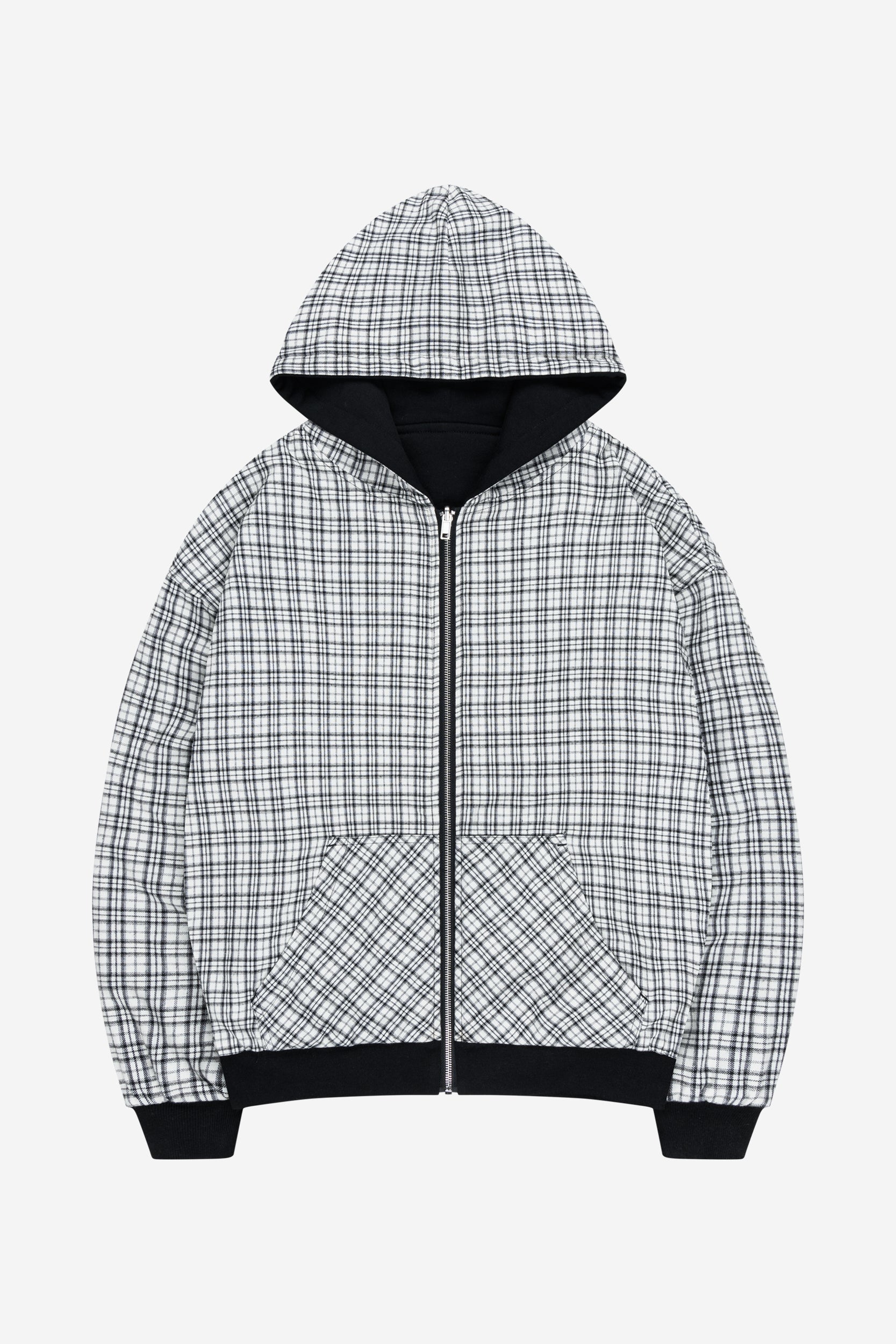 REVERSIBLE PLAID ZIP HOODIE BLACK