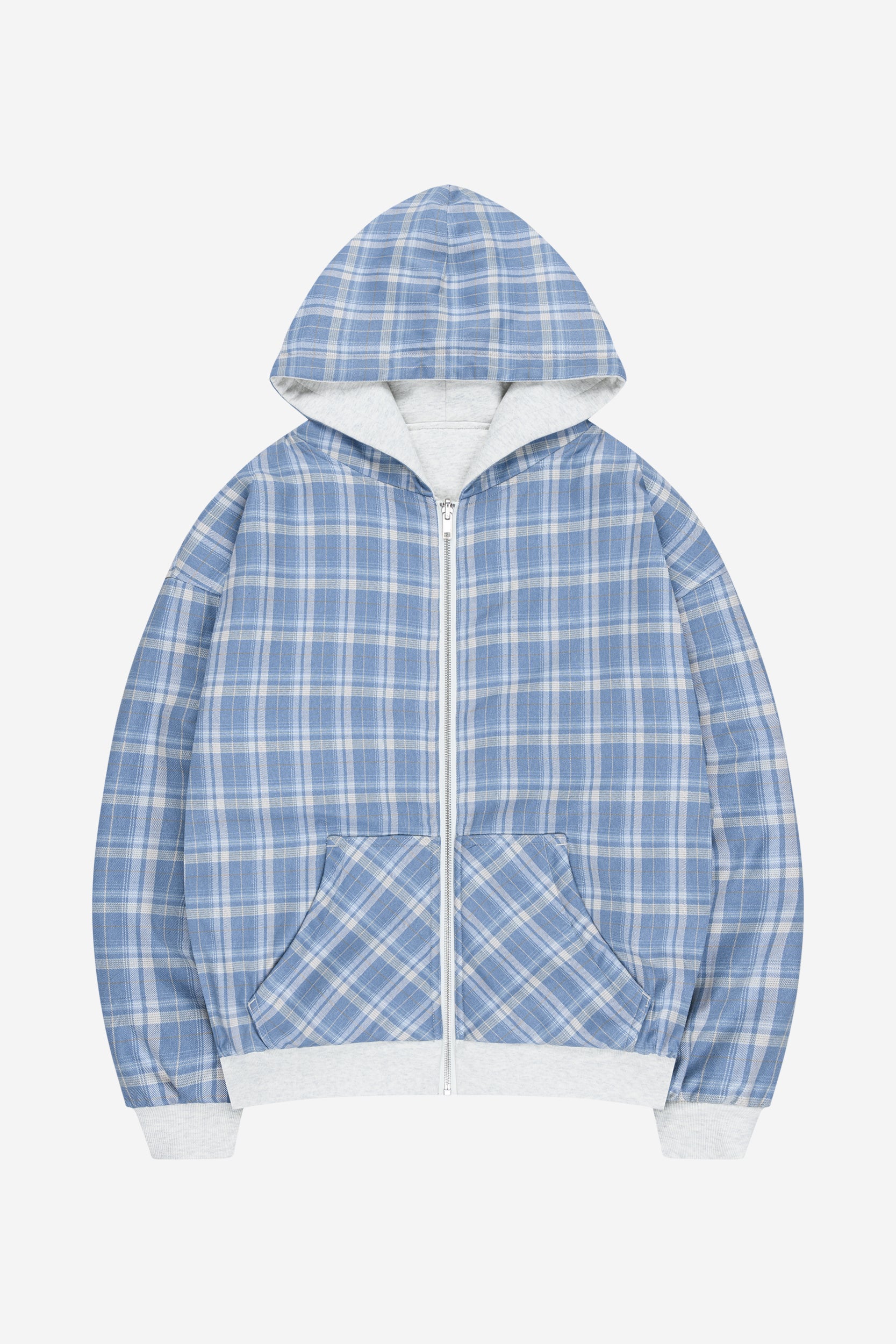 REVERSIBLE PLAID ZIP HOODIE GREY MELANGE