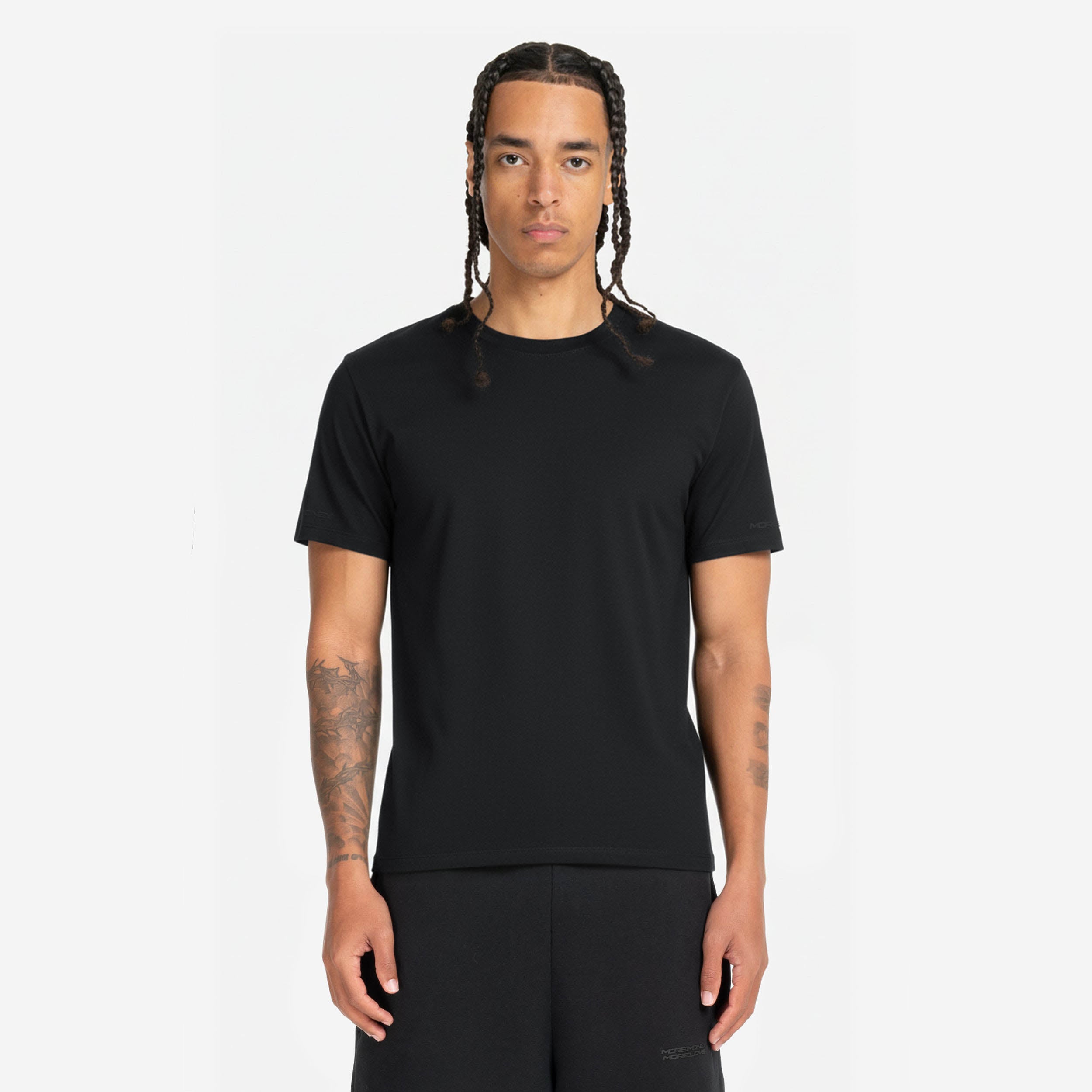 SLIM FIT TEE BLACK (2-PACK) + BASE JORTS LIGHT GREY