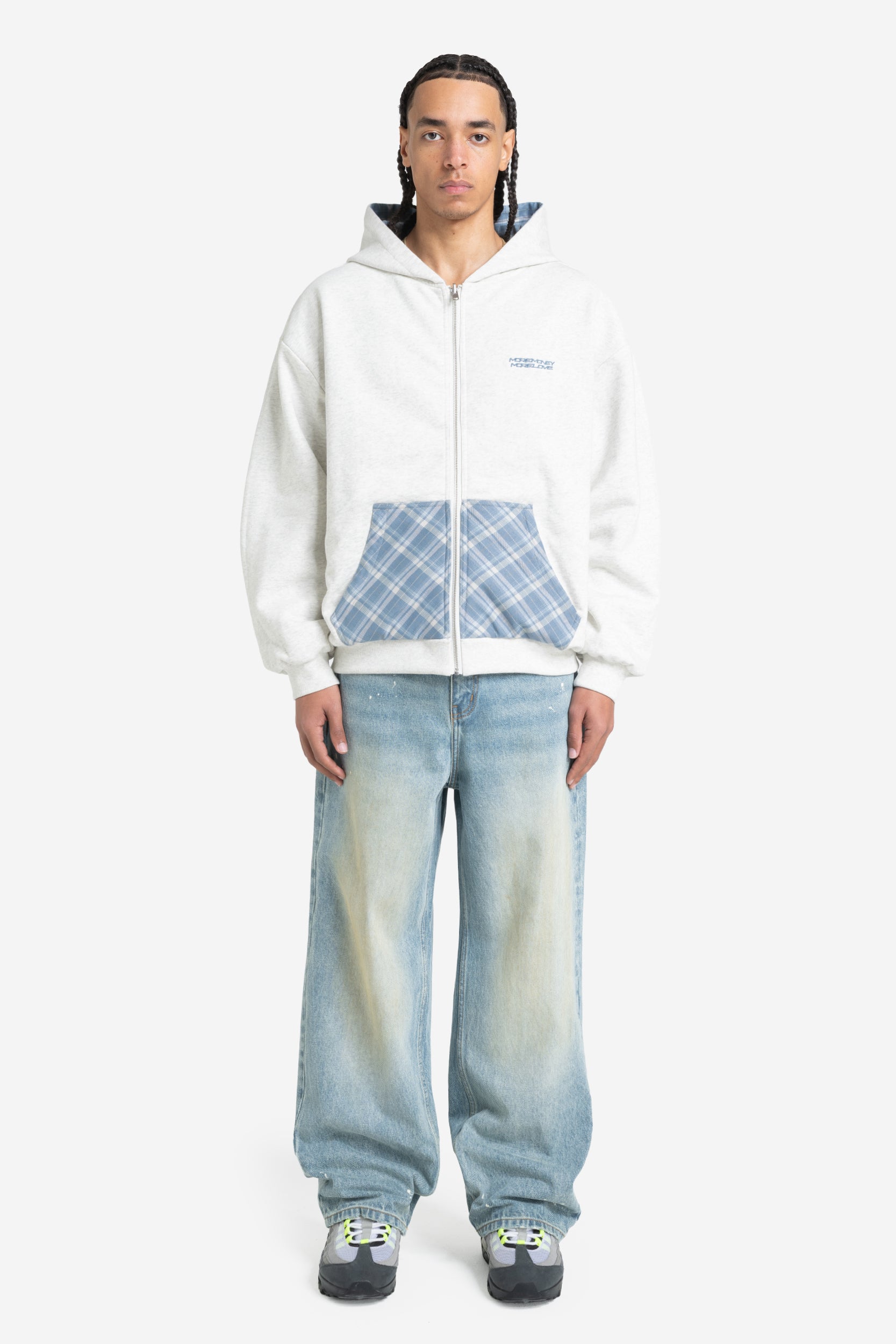 REVERSIBLE PLAID ZIP HOODIE GREY MELANGE