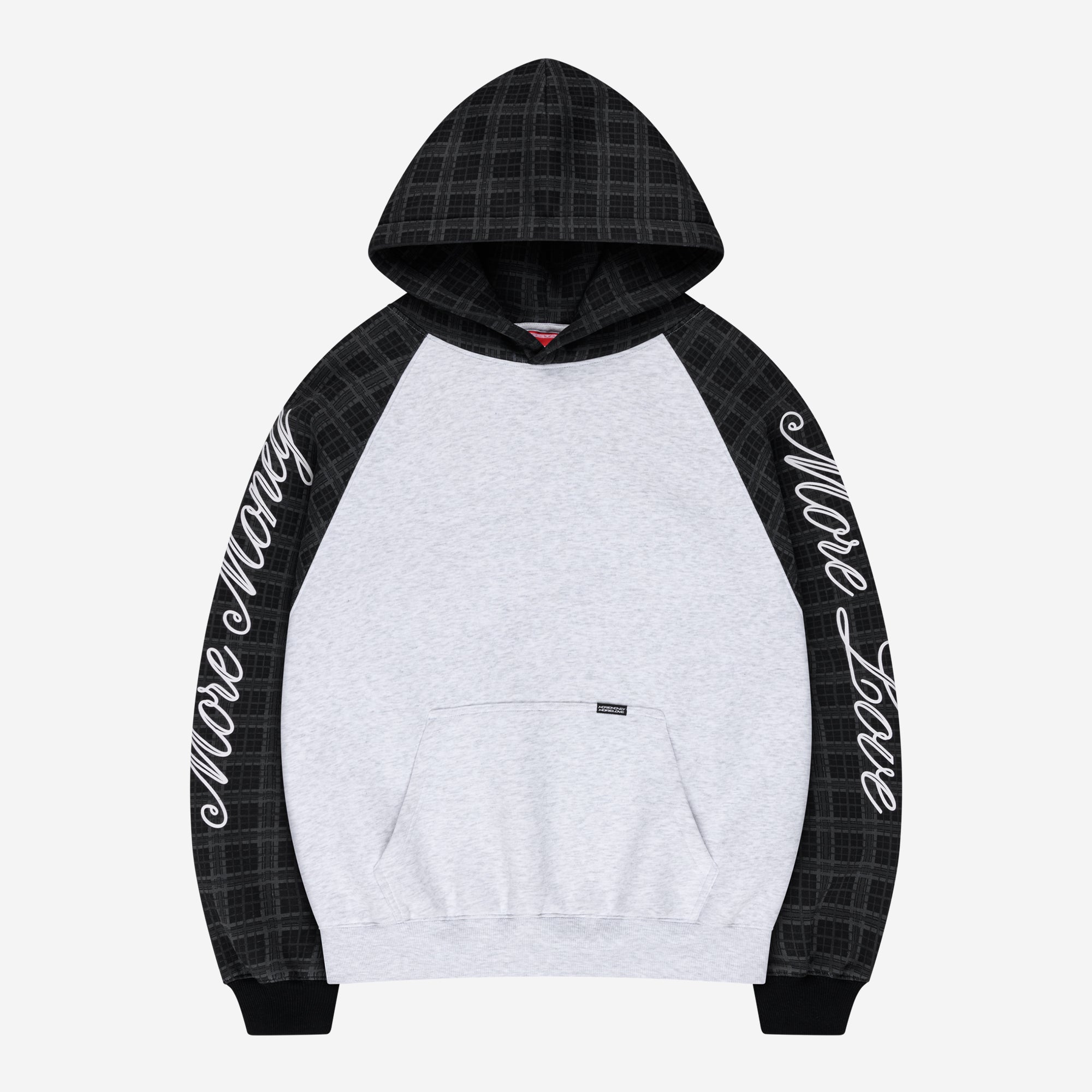 PLAID SCRIPT RAGLAN HOODIE BLACK