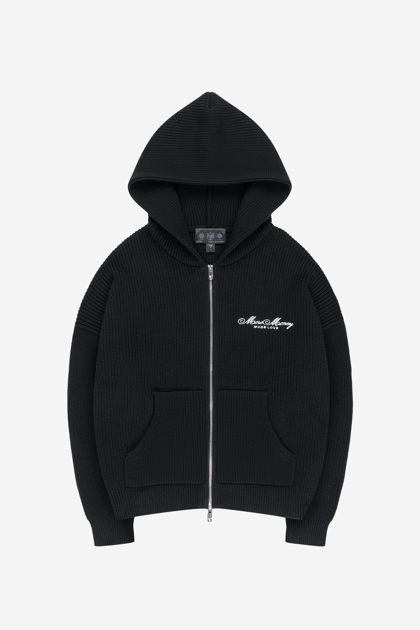 LOGO KNIT ZIP HOODIE BLACK