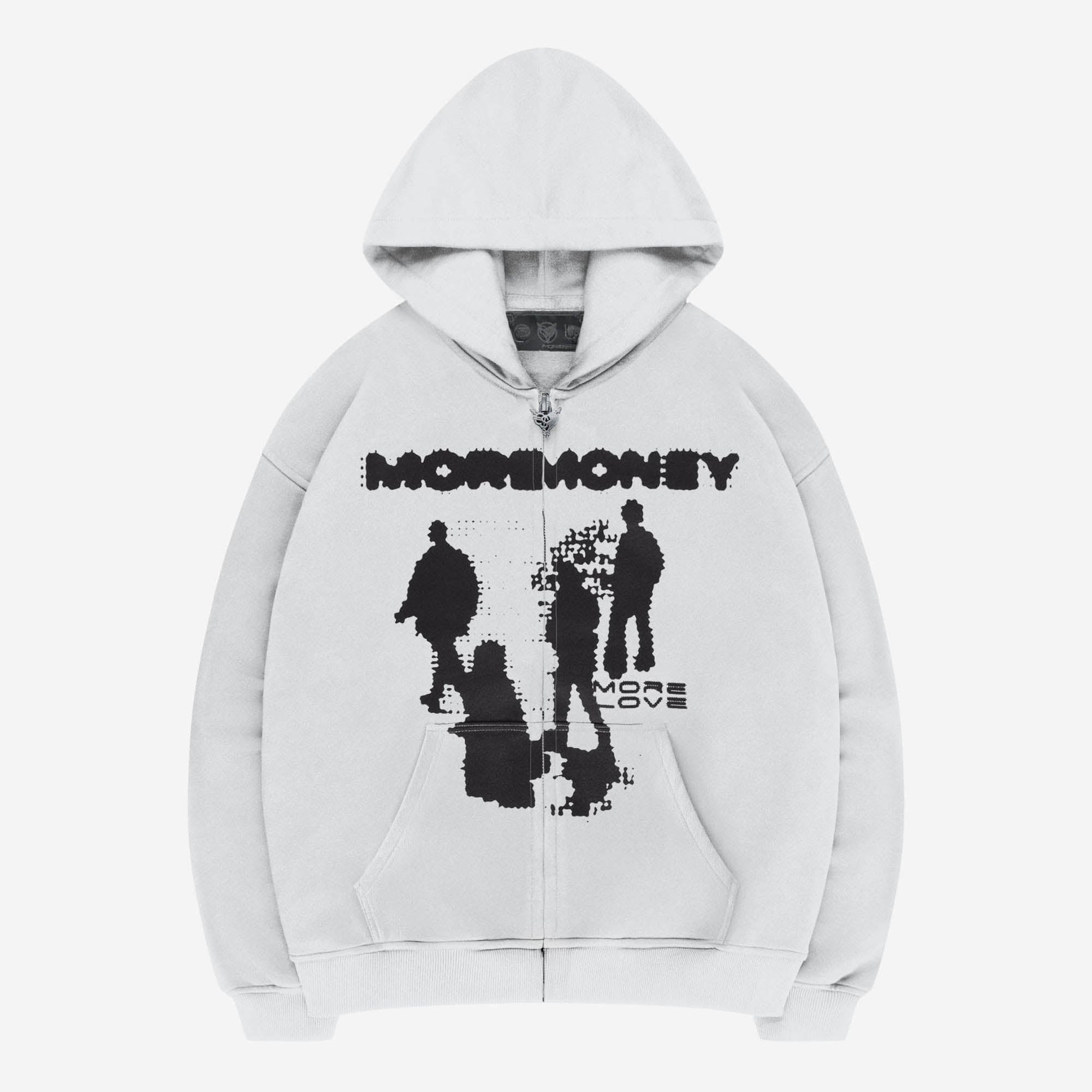More Money More Love Connectivity Zip Hoodie in Grey