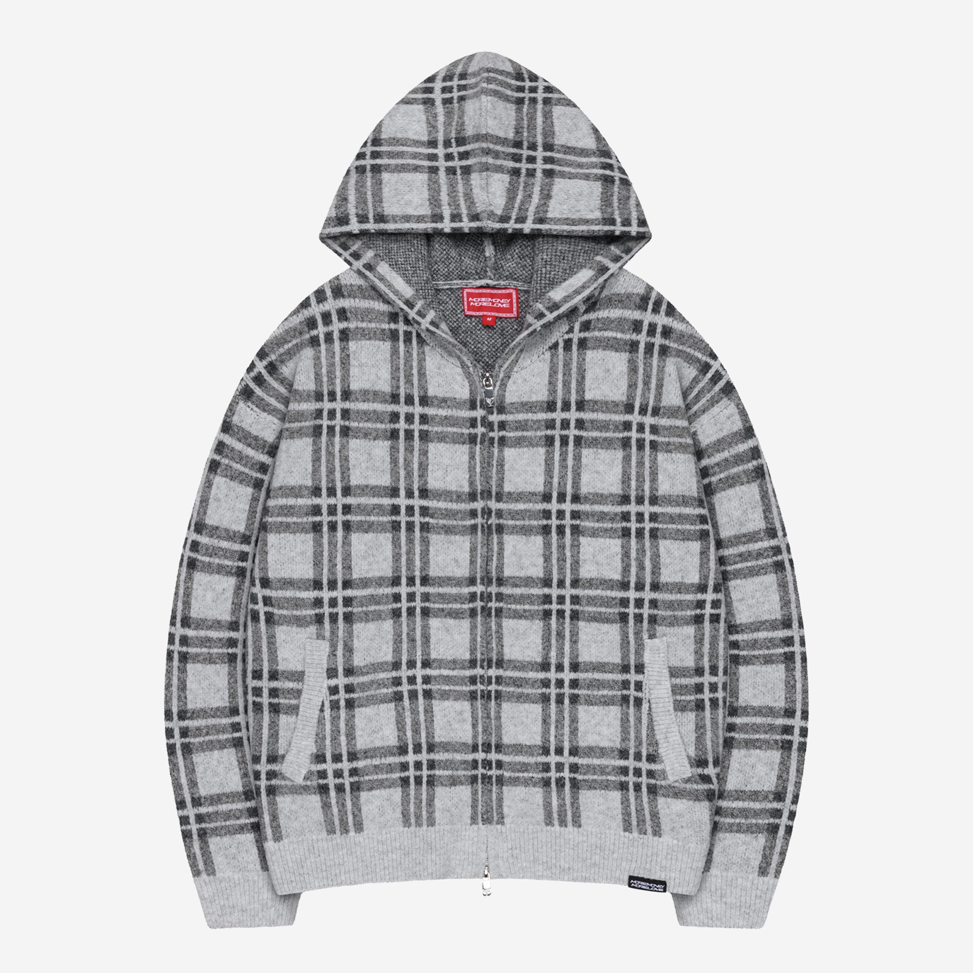 PLAID FUZZY KNIT ZIP LIGHT GREY