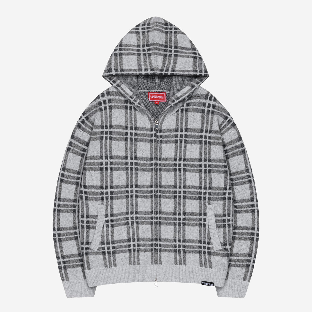 PLAID FUZZY KNIT ZIP LIGHT GREY