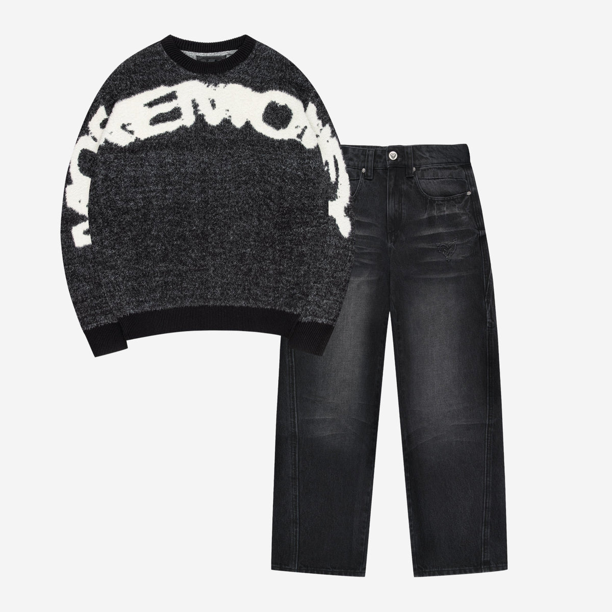 FURRY KNIT SWEATER BLACK + DISTINCTIVE DENIM BLACK