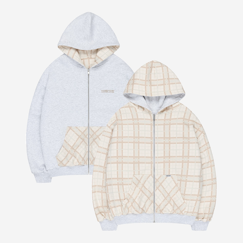 REVERSIBLE PLAID ZIP HOODIE CREAM