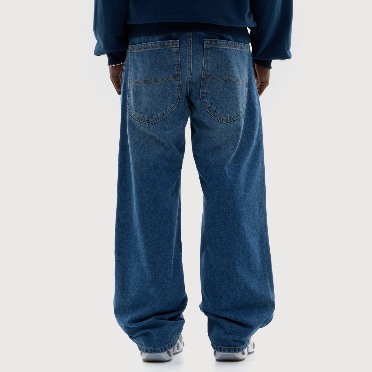 MORE MONEY LOGO BAGGY DENIM BLUE