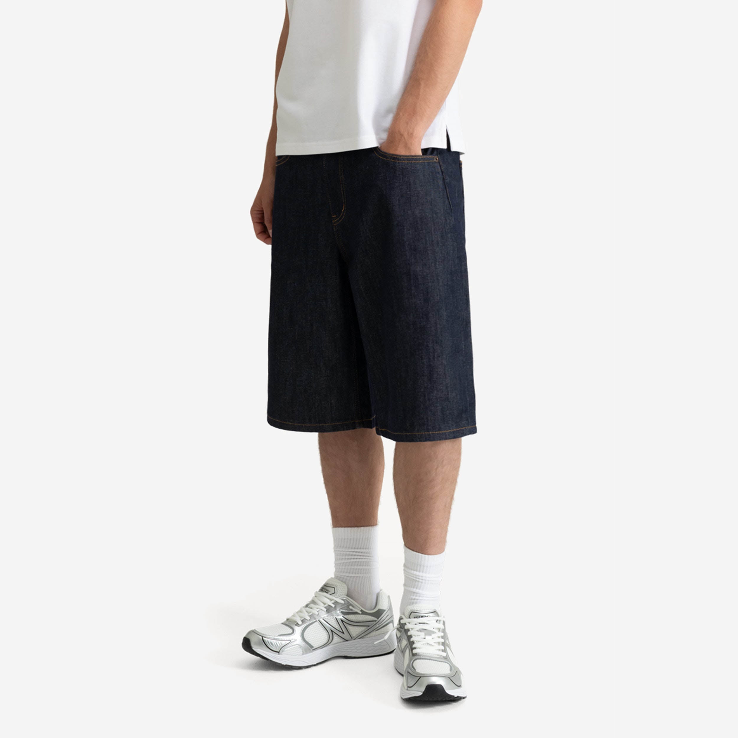 LOST BOND TEE LIGHT PINK + BASE JORTS RAW BLUE