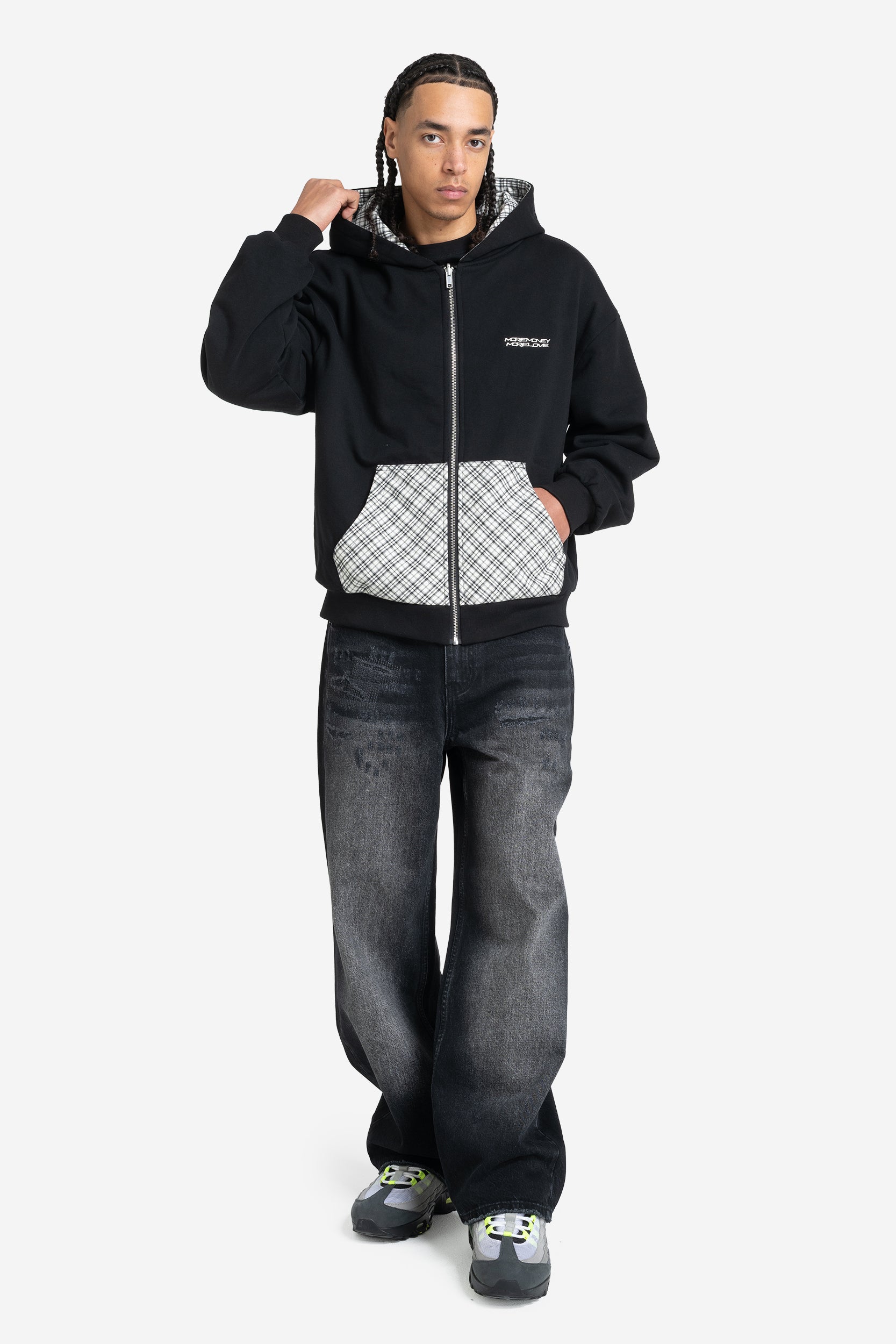 REVERSIBLE PLAID ZIP HOODIE BLACK