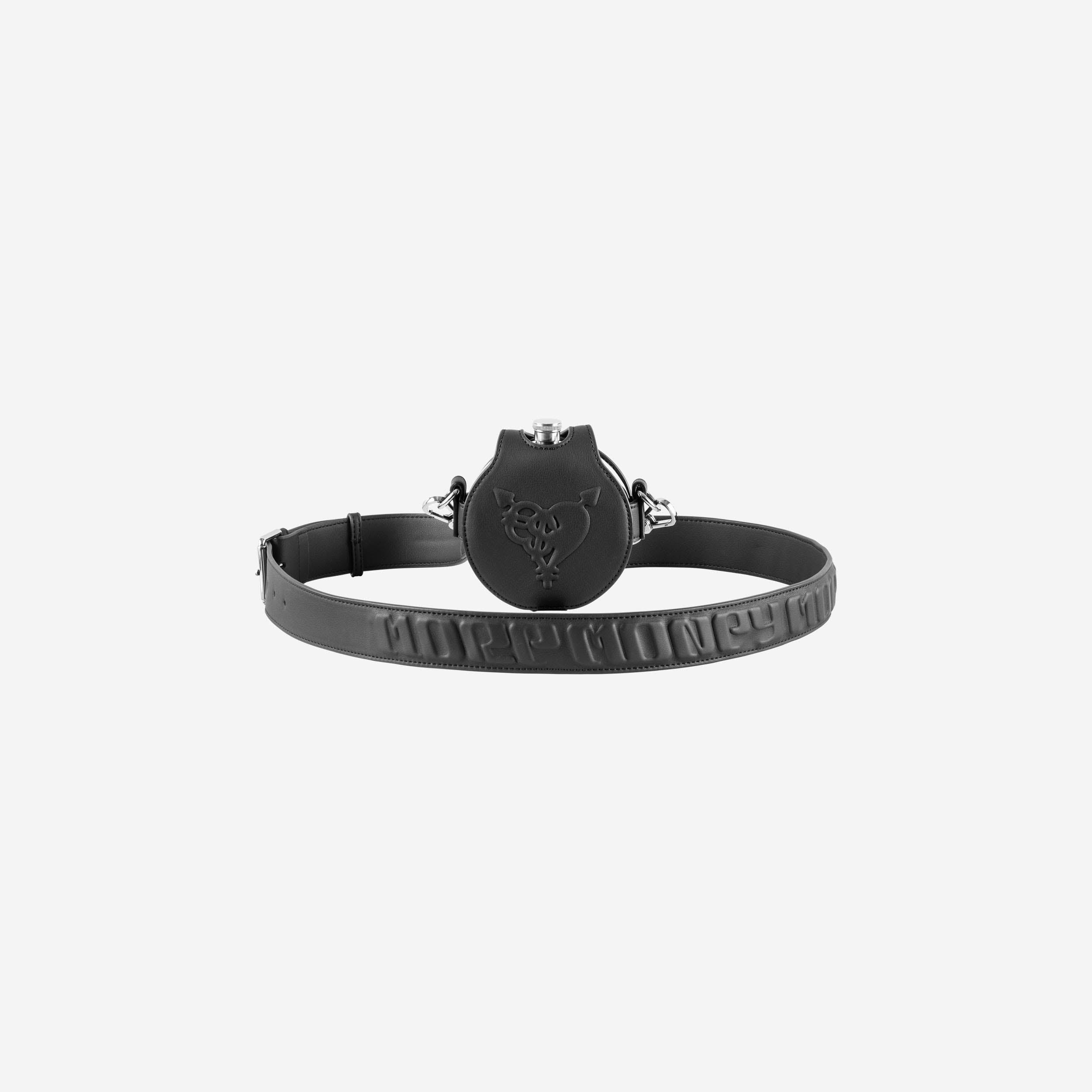 PUNCHED HEART HIP FLASK BAG BLACK