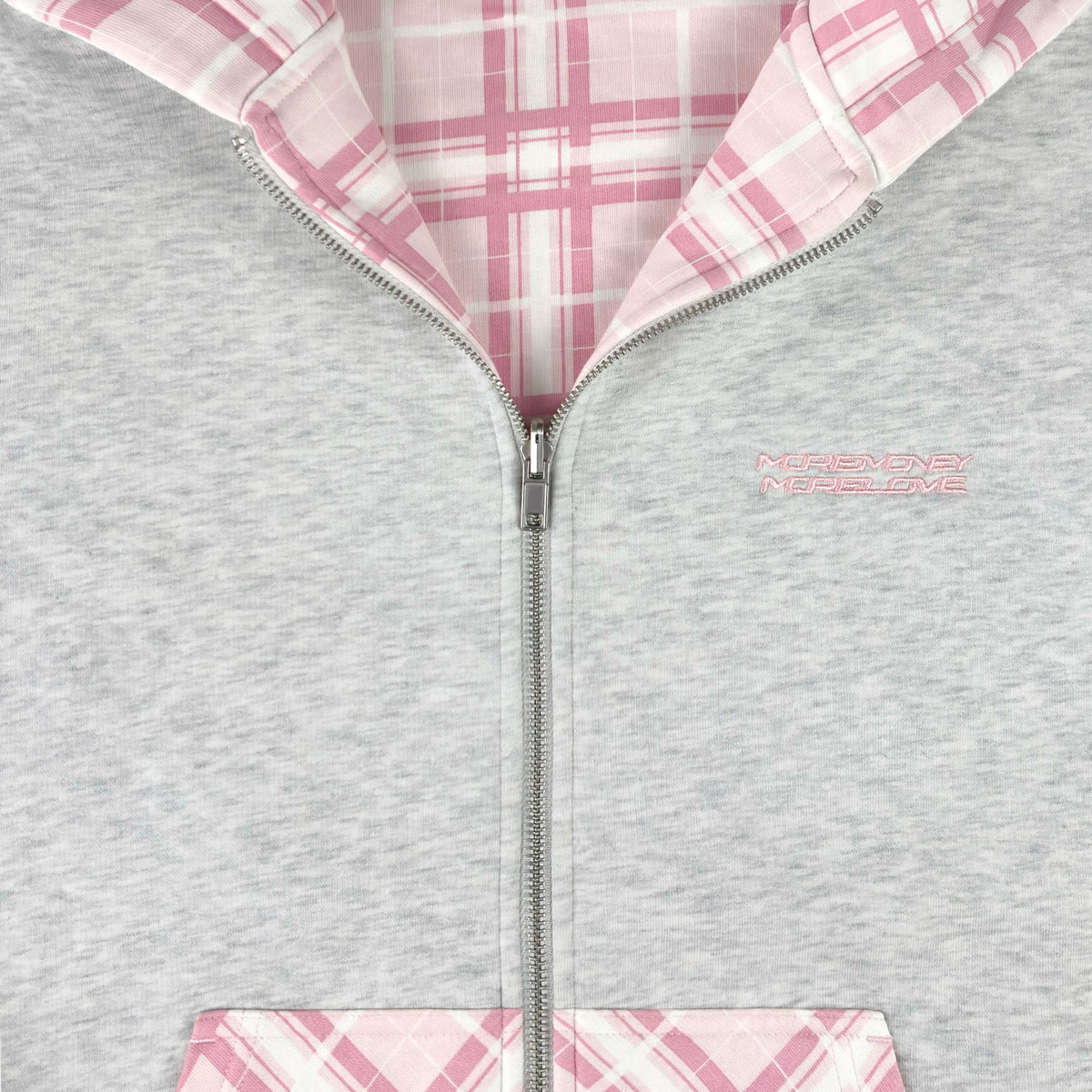REVERSIBLE PLAID ZIP HOODIE PINK