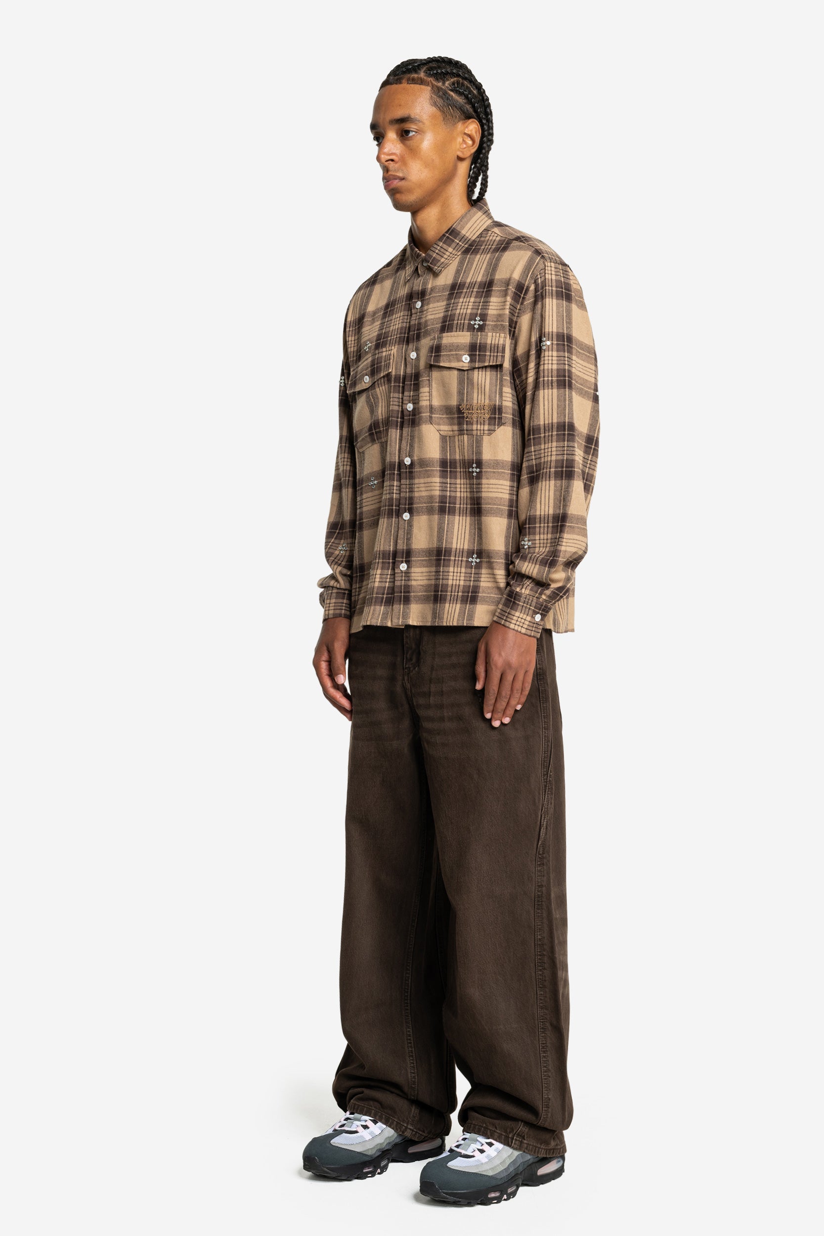 PLUS RHINESTONE FLANNEL BROWN