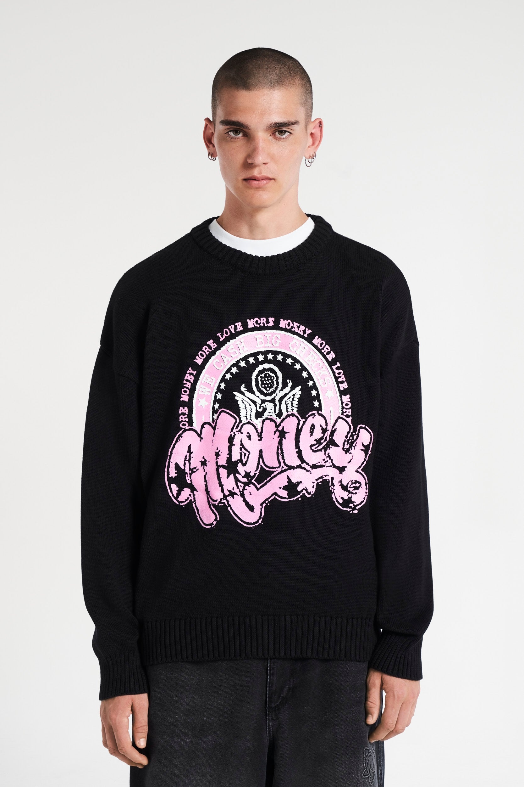 BIG CHECKS KNIT CREWNECK BLACK