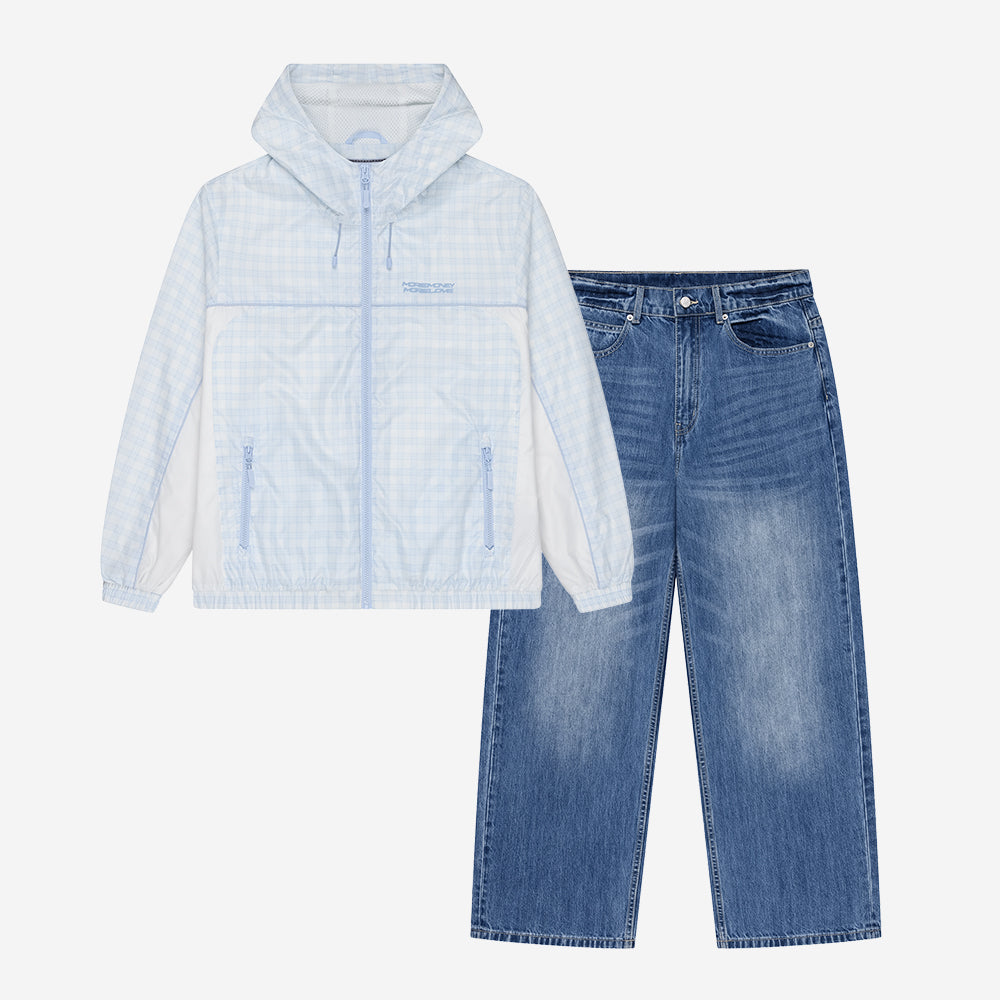PLAID WINDBREAKER AIR BLUE + BASE DENIM LIGHT BLUE