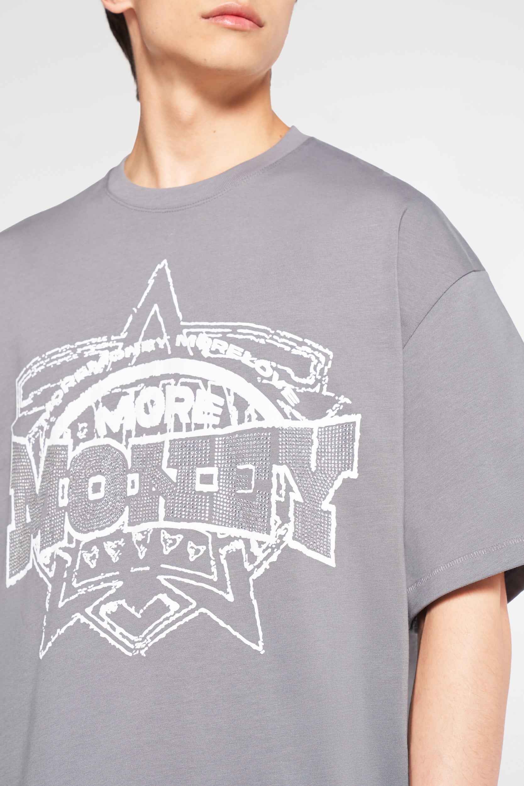 Graues T-Shirt mit Rhinstones von More Money More Love