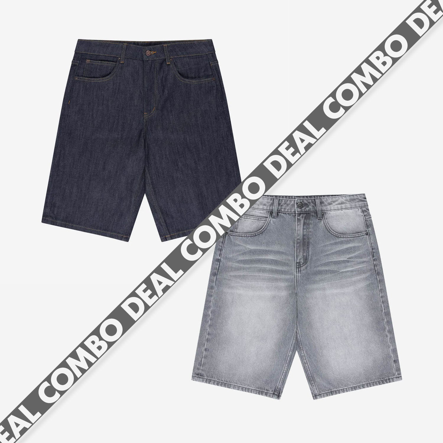 DOUBLE JORTS - BASE JORTS LIGHT GREY + RAW BLUE