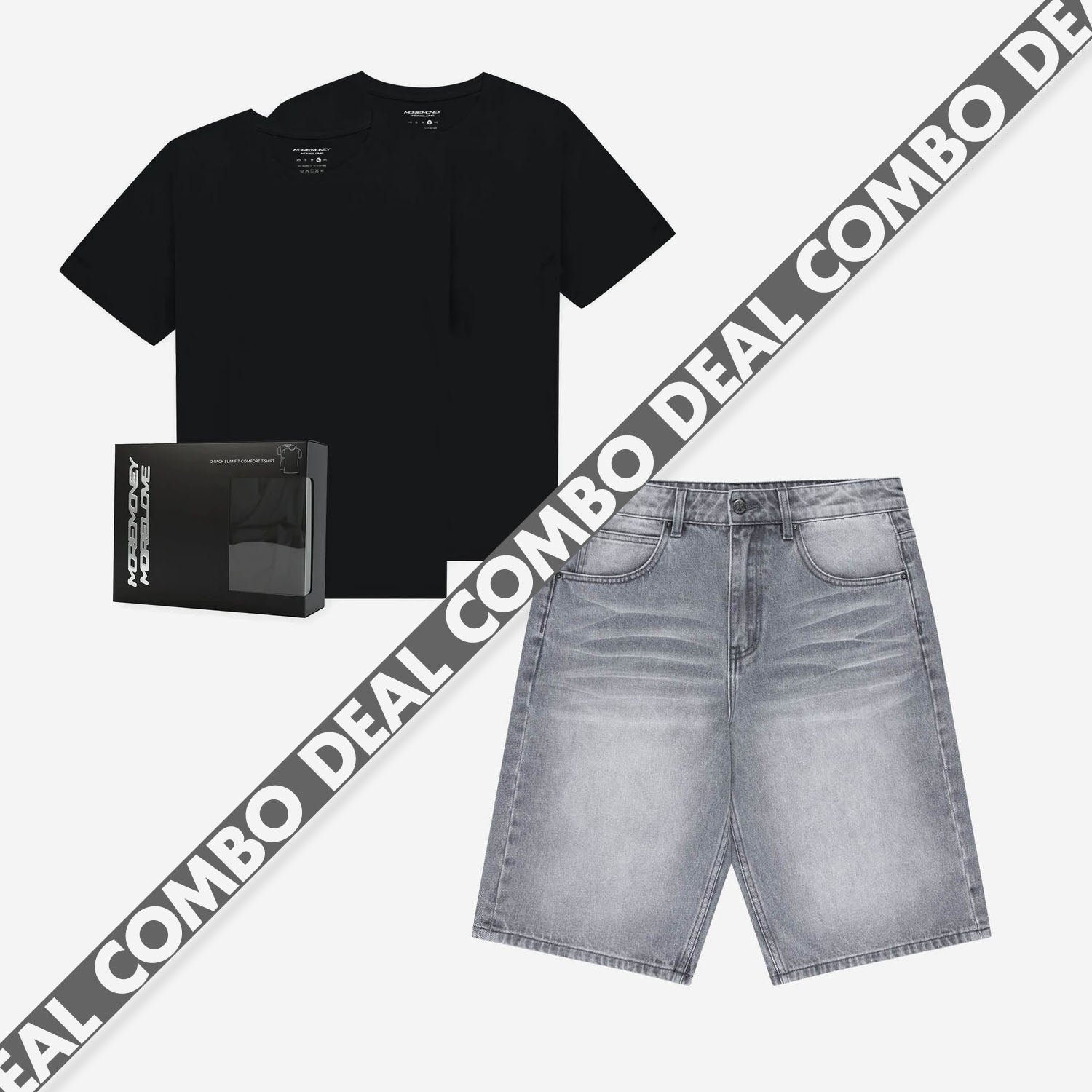 SLIM FIT TEE BLACK (2-PACK) + BASE JORTS LIGHT GREY