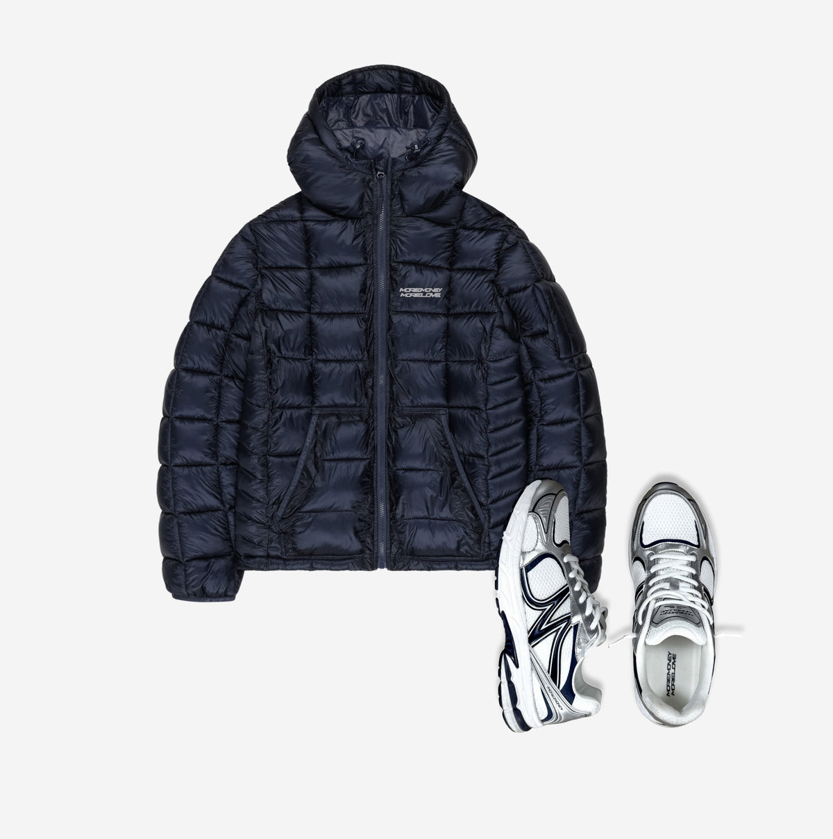 MORE MONEY SLIM PUFFER NAVY + MOTION RUNNER NAVY STEEL