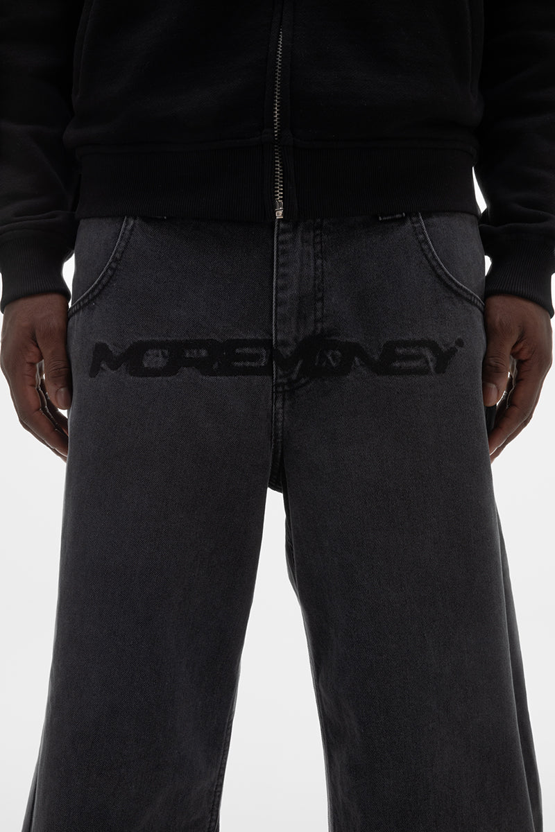 MORE MONEY LOGO BAGGY DENIM ALL BLACK