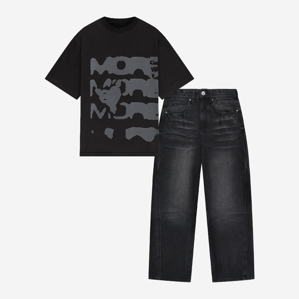 RADIANT CASH TEE ALL BLACK + DISTINCTIVE DENIM BLACK