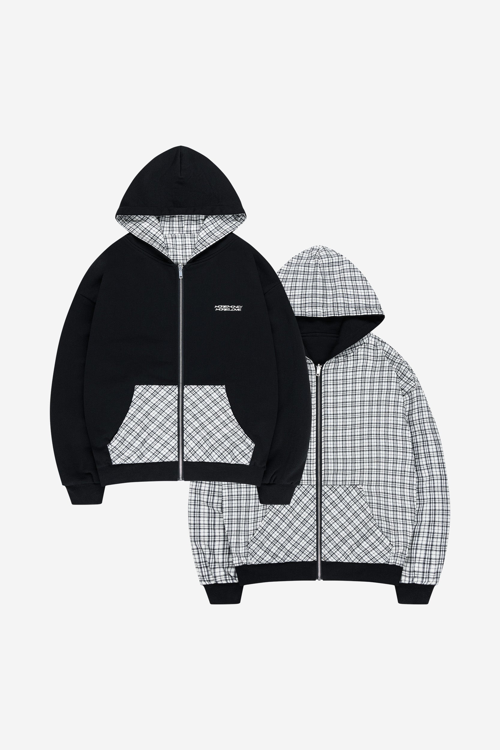 REVERSIBLE PLAID ZIP HOODIE BLACK
