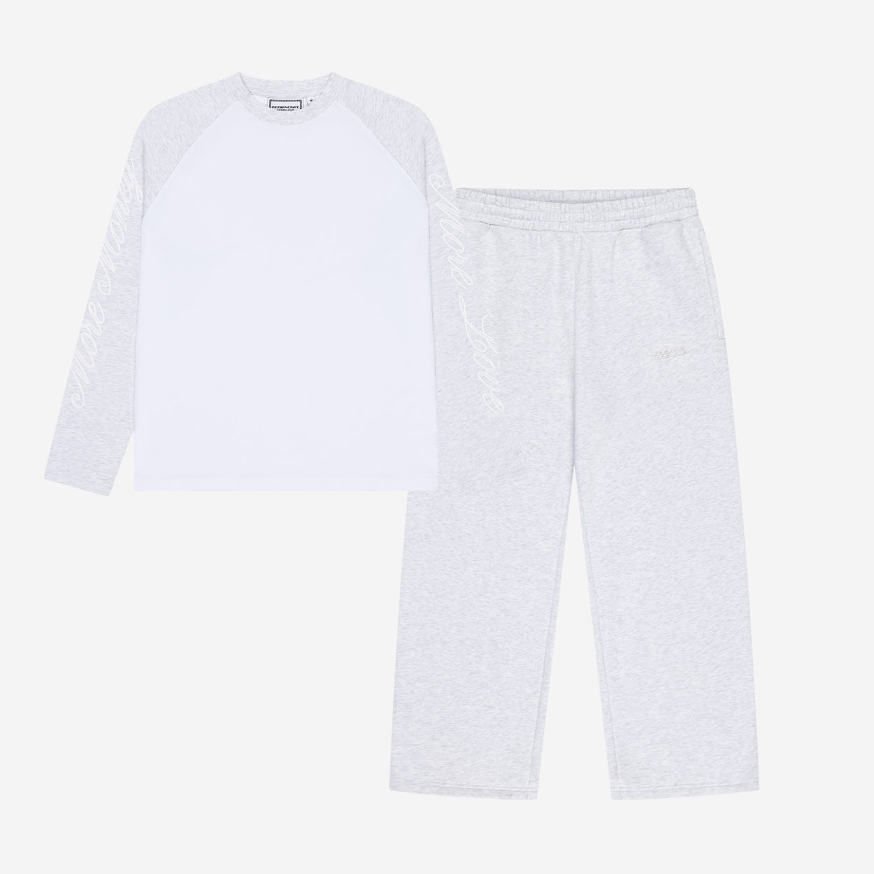 SCRIPT RAGLAN LONGSLEEVE + CLOUDS JOGGER HEATHER GREY
