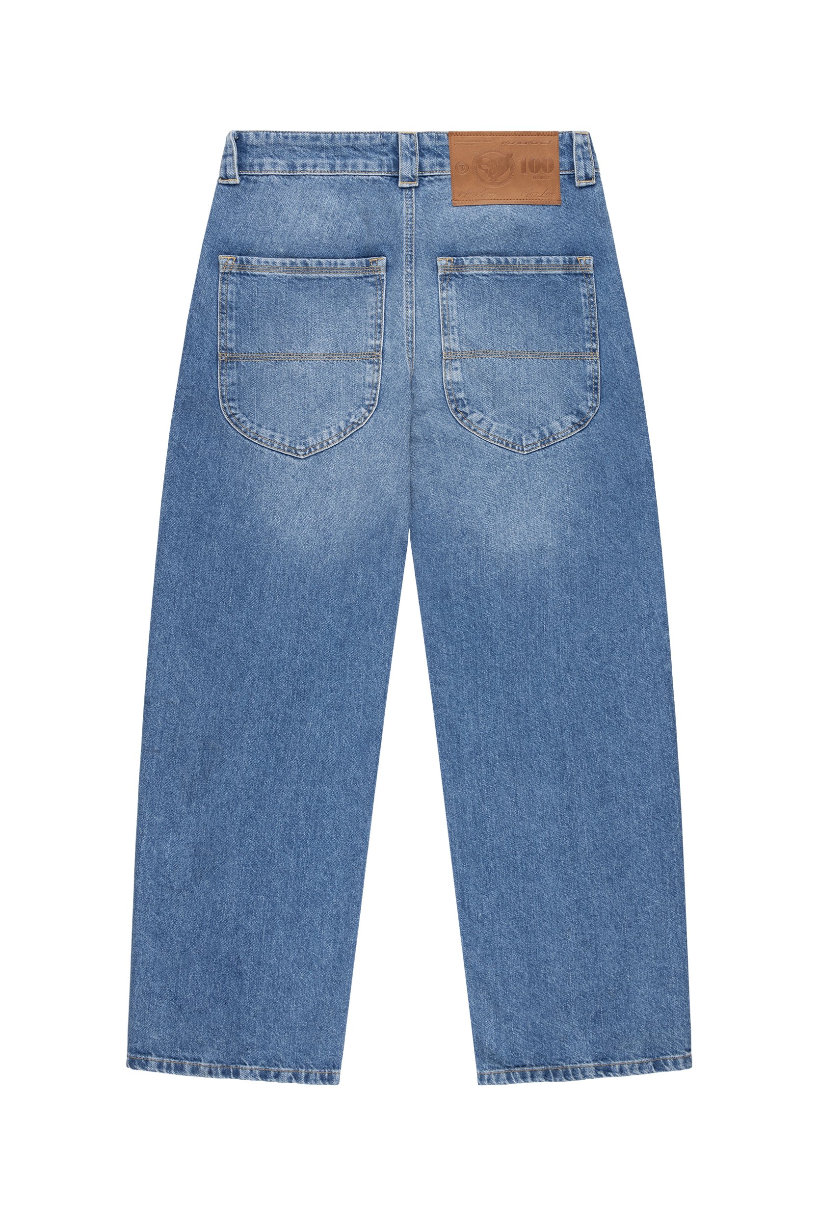 MORE MONEY LOGO BAGGY DENIM BLUE