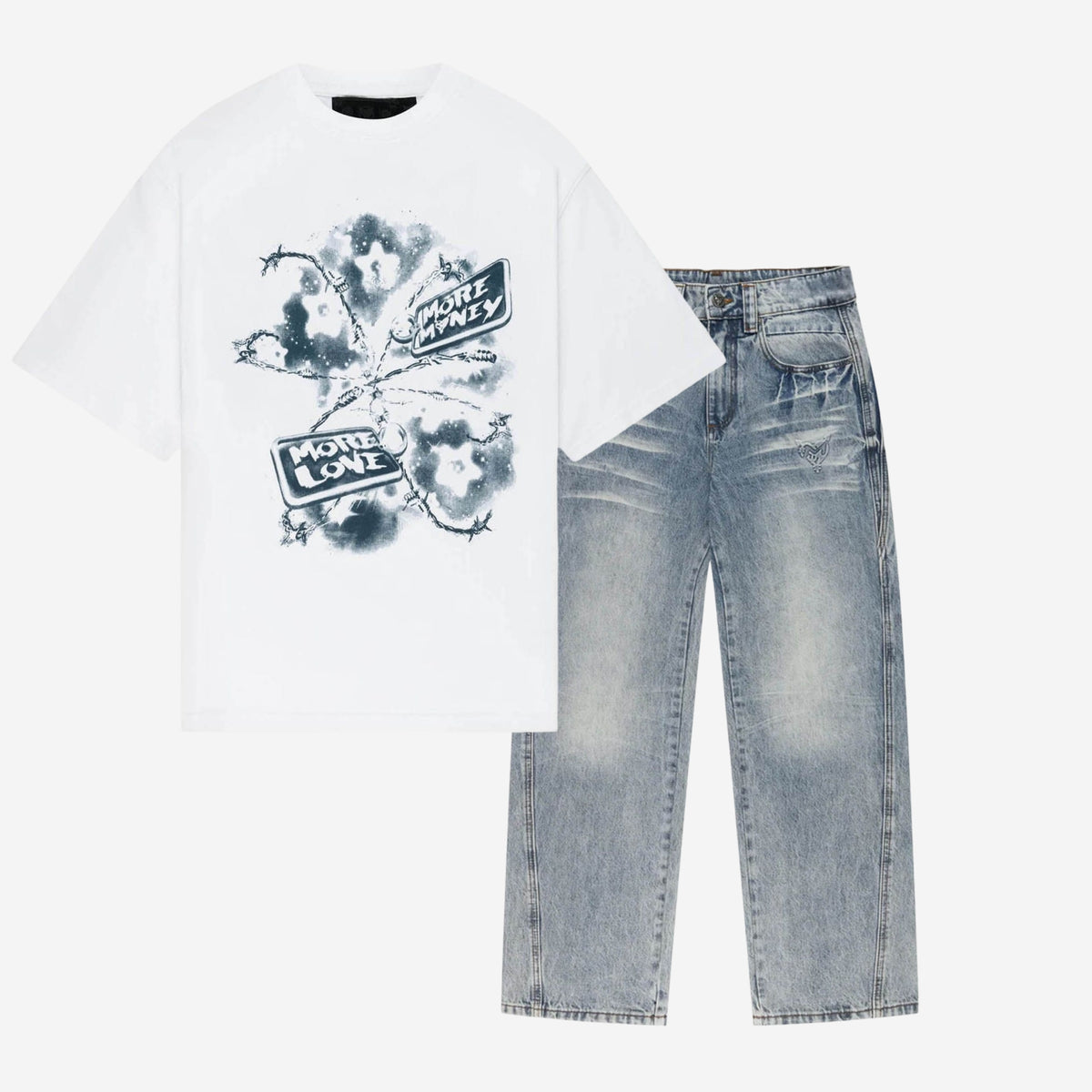WIRED TEE WHITE + DISTINCTIVE DENIM WASHED BLUE