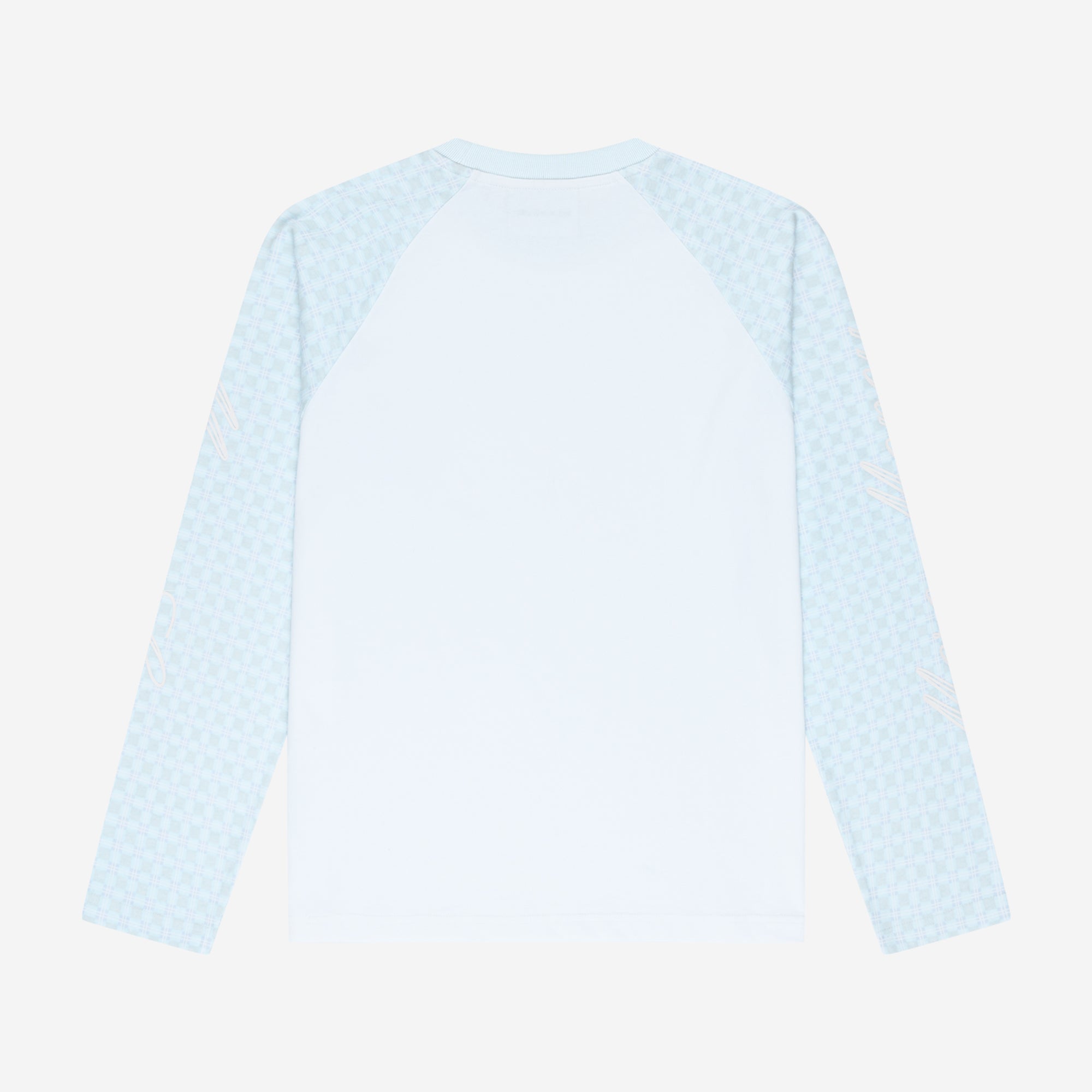 PLAID SCRIPT RAGLAN LONGSLEEVE AIR BLUE