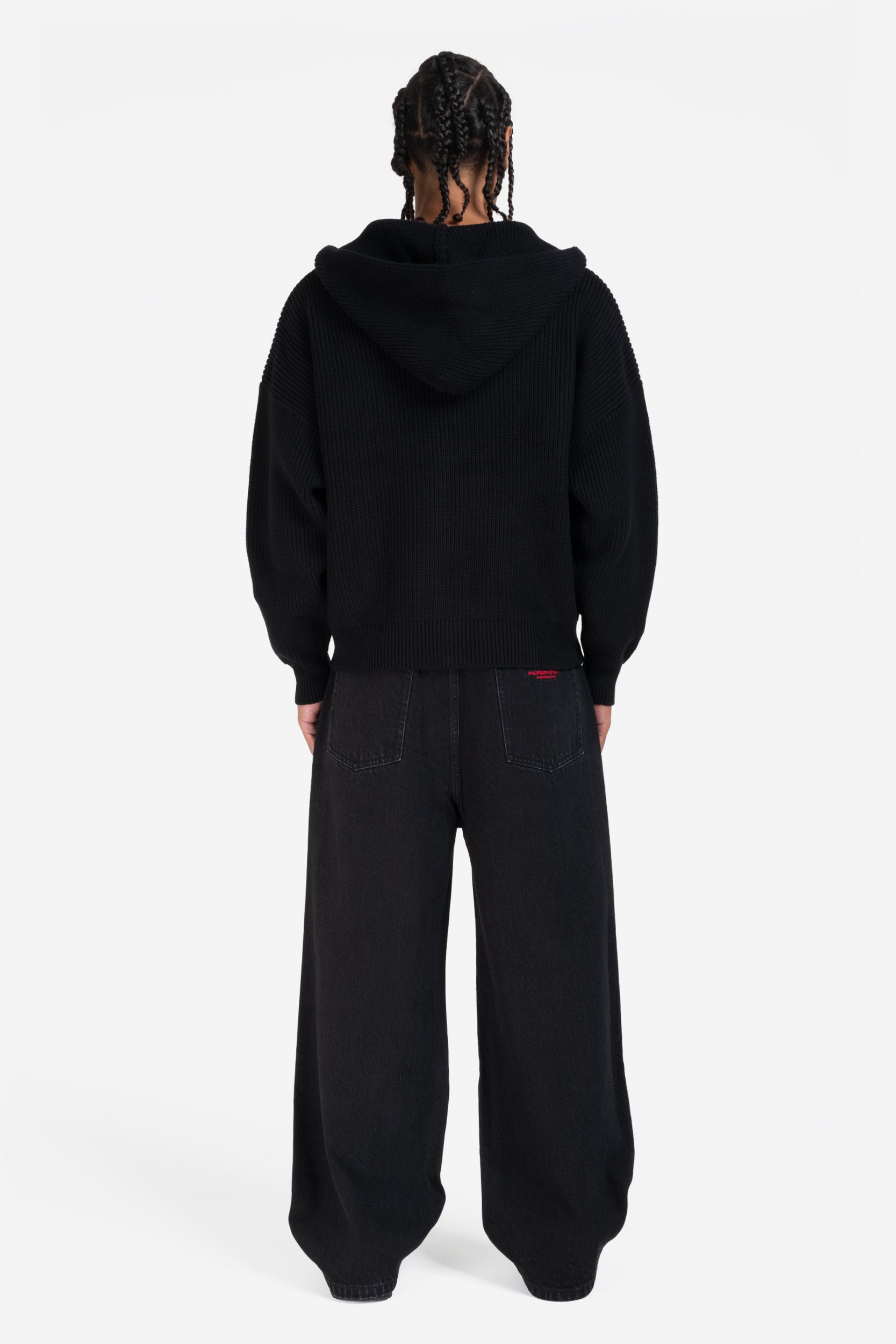 LOGO KNIT ZIP HOODIE BLACK