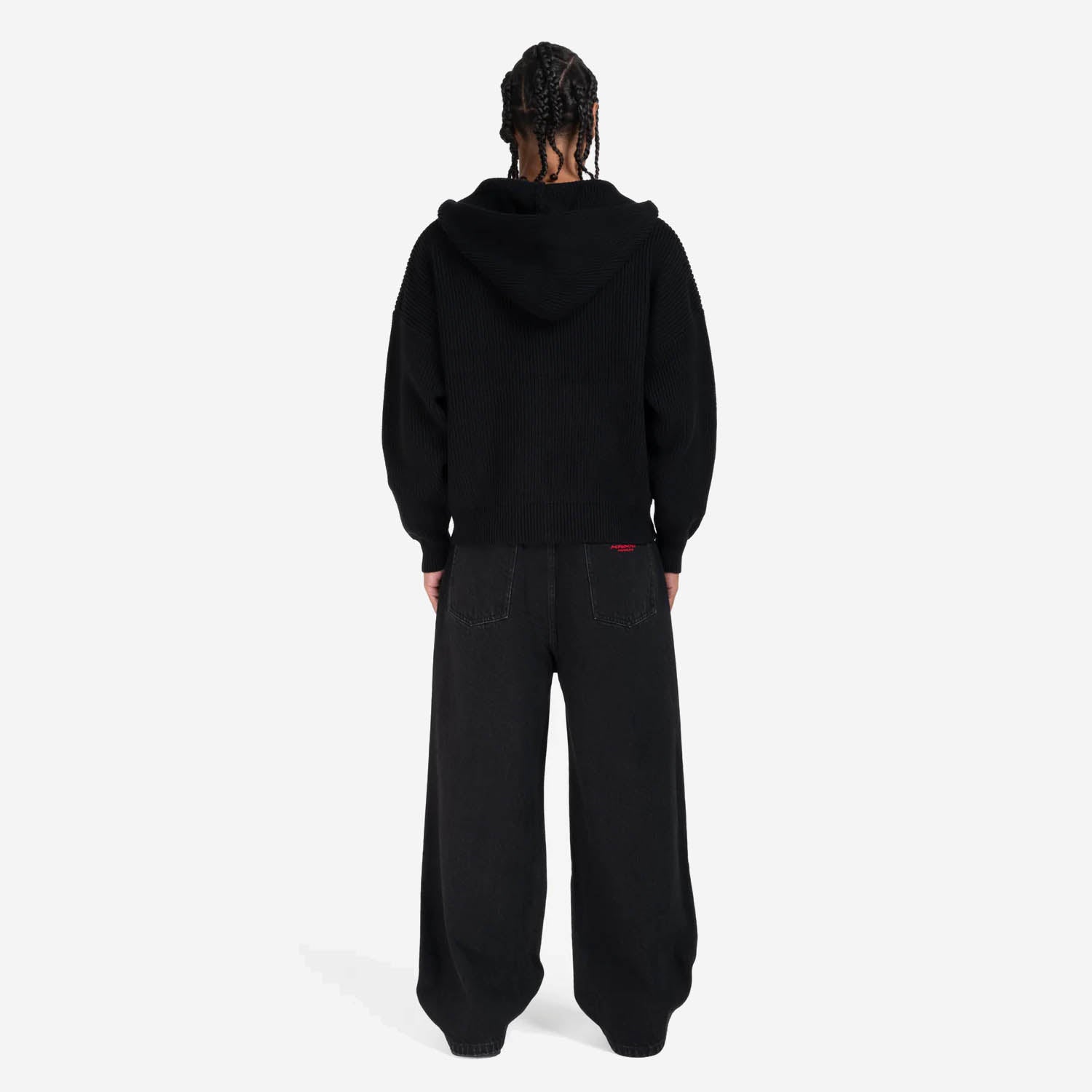 LOGO KNIT ZIP HOODIE BLACK