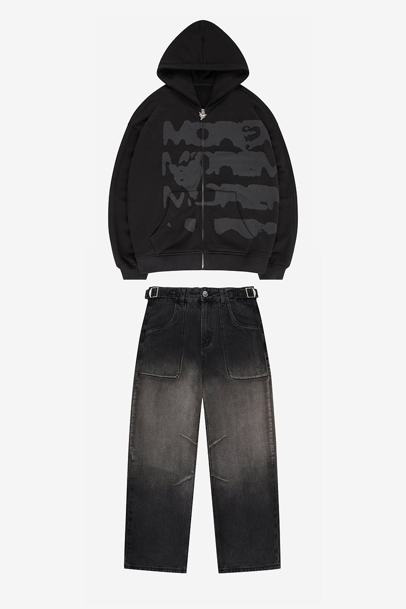 RADIANT CASH ZIP ALL BLACK + CRUSH DENIM BLACK WASHED