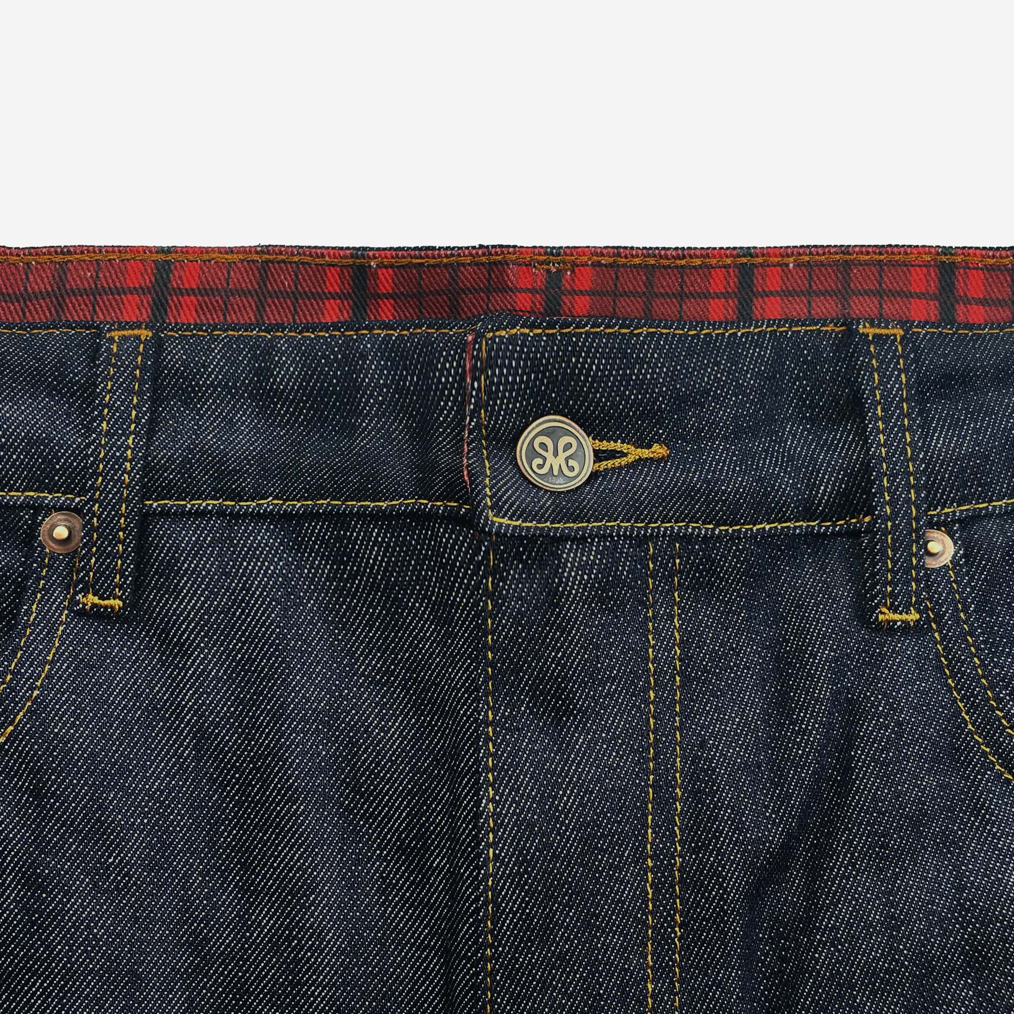 PLAID PATCHWORK RAW DENIM