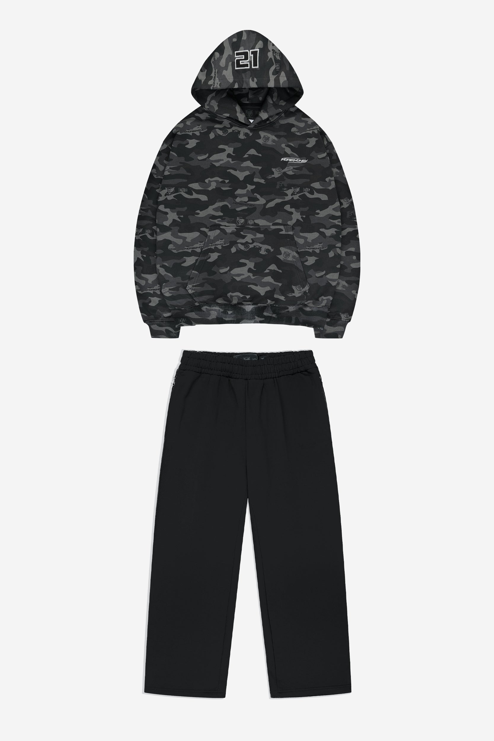 CAMO HOODIE BLACK + OPEN LEG JOGGER BLACK