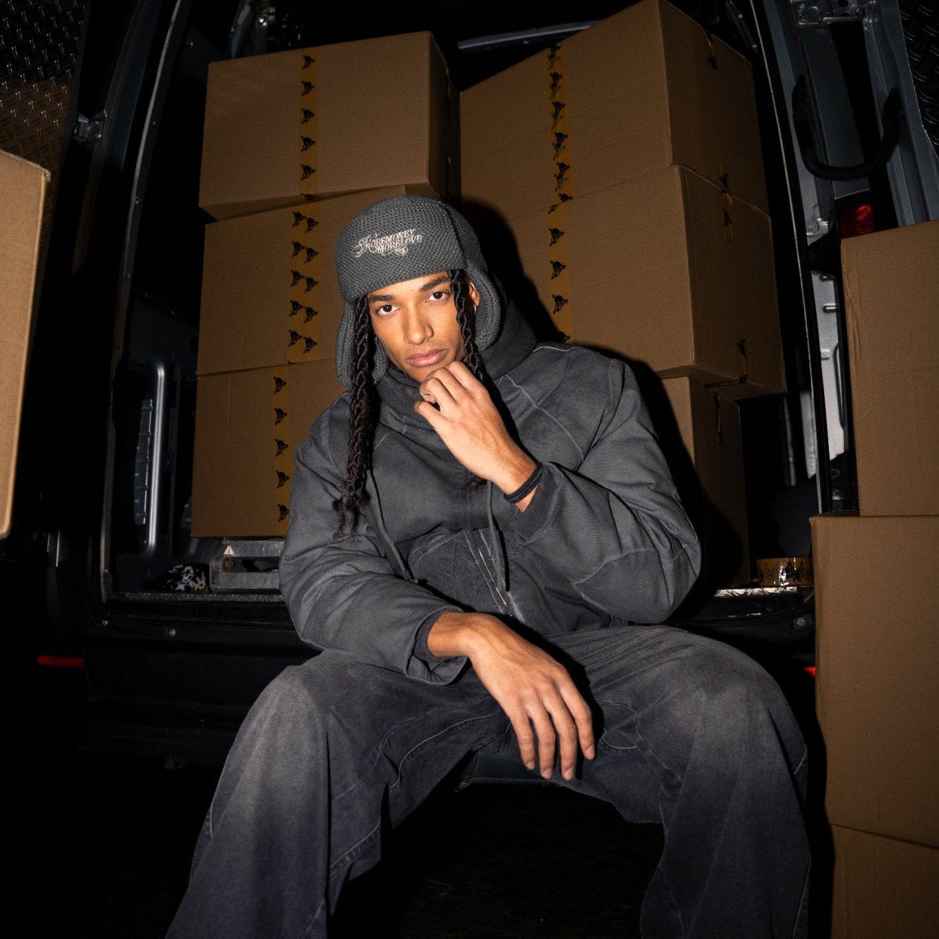 TRAPPER HAT KNIT DARK GREY 