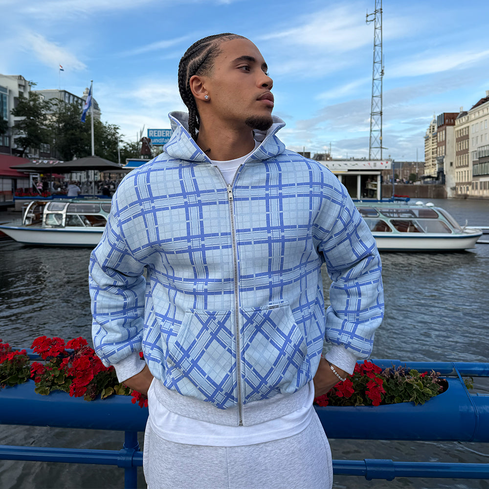 REVERSIBLE PLAID ZIP HOODIE AIR BLUE