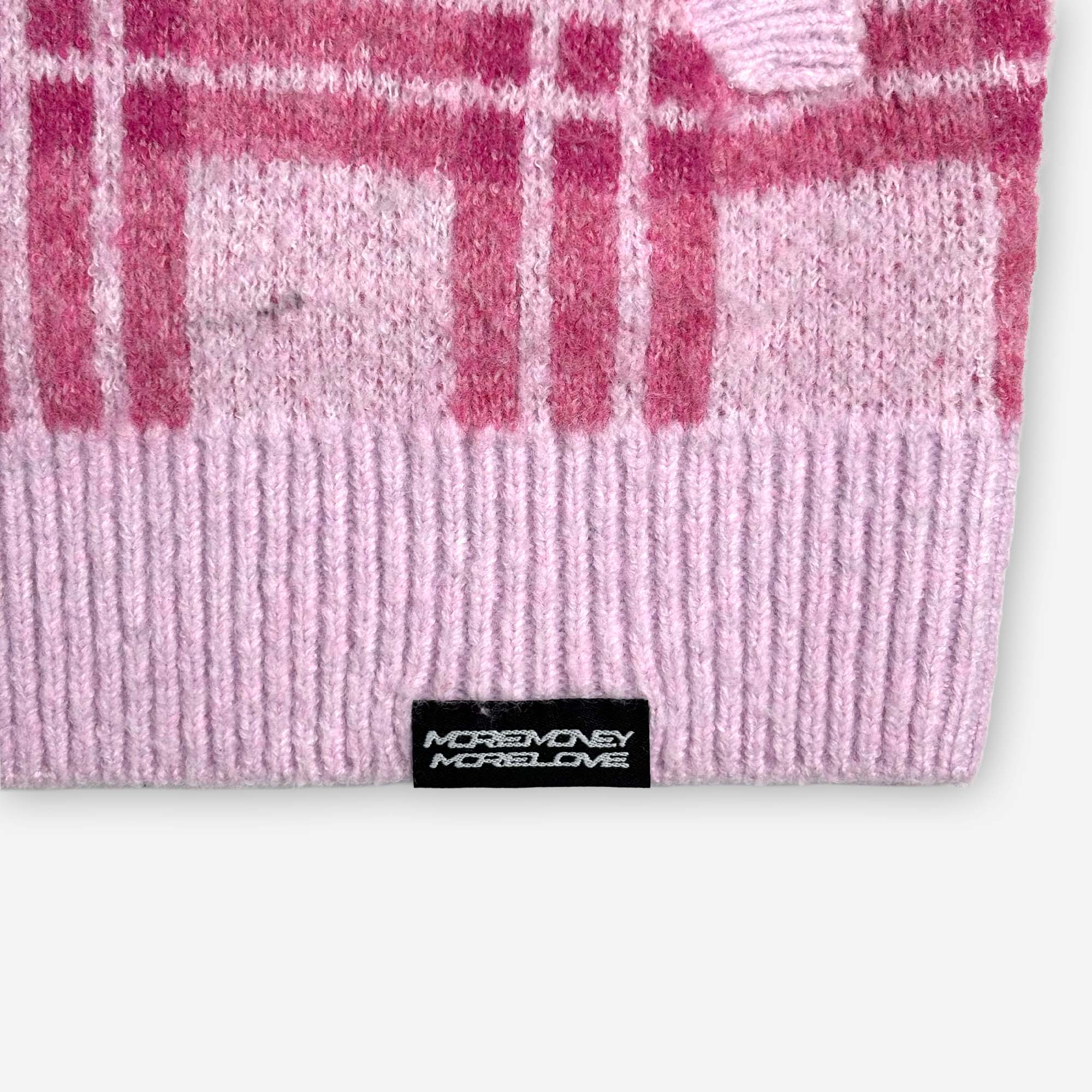 PLAID FUZZY KNIT ZIP PINK